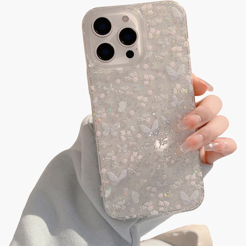 Anna-Kaci Butterfly Floral Phone Case with Glitter Detail Clear Pattern Lightweight Protective Cover