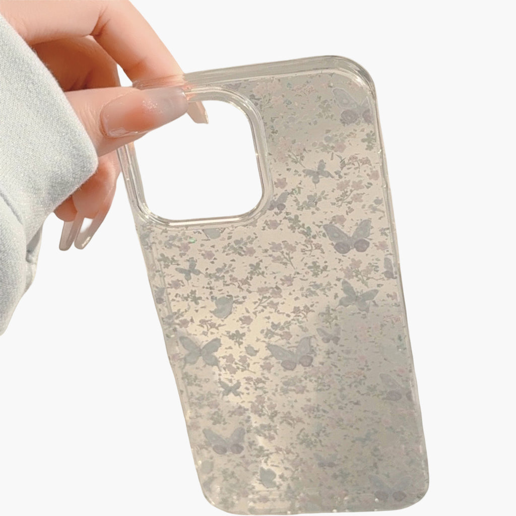 Anna-Kaci Butterfly Floral Phone Case with Glitter Detail Clear Pattern Lightweight Protective Cover