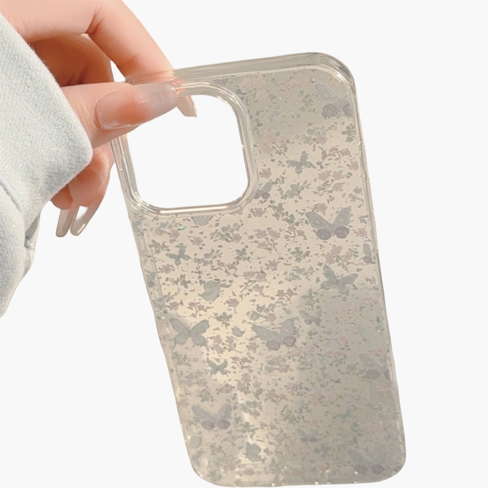 Anna-Kaci Butterfly Floral Phone Case with Glitter Detail Clear Pattern Lightweight Protective Cover