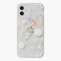Anna-Kaci Pearl Butterfly Phone Case with 3D Floral Embellishment Glitter Design Protective Cover
