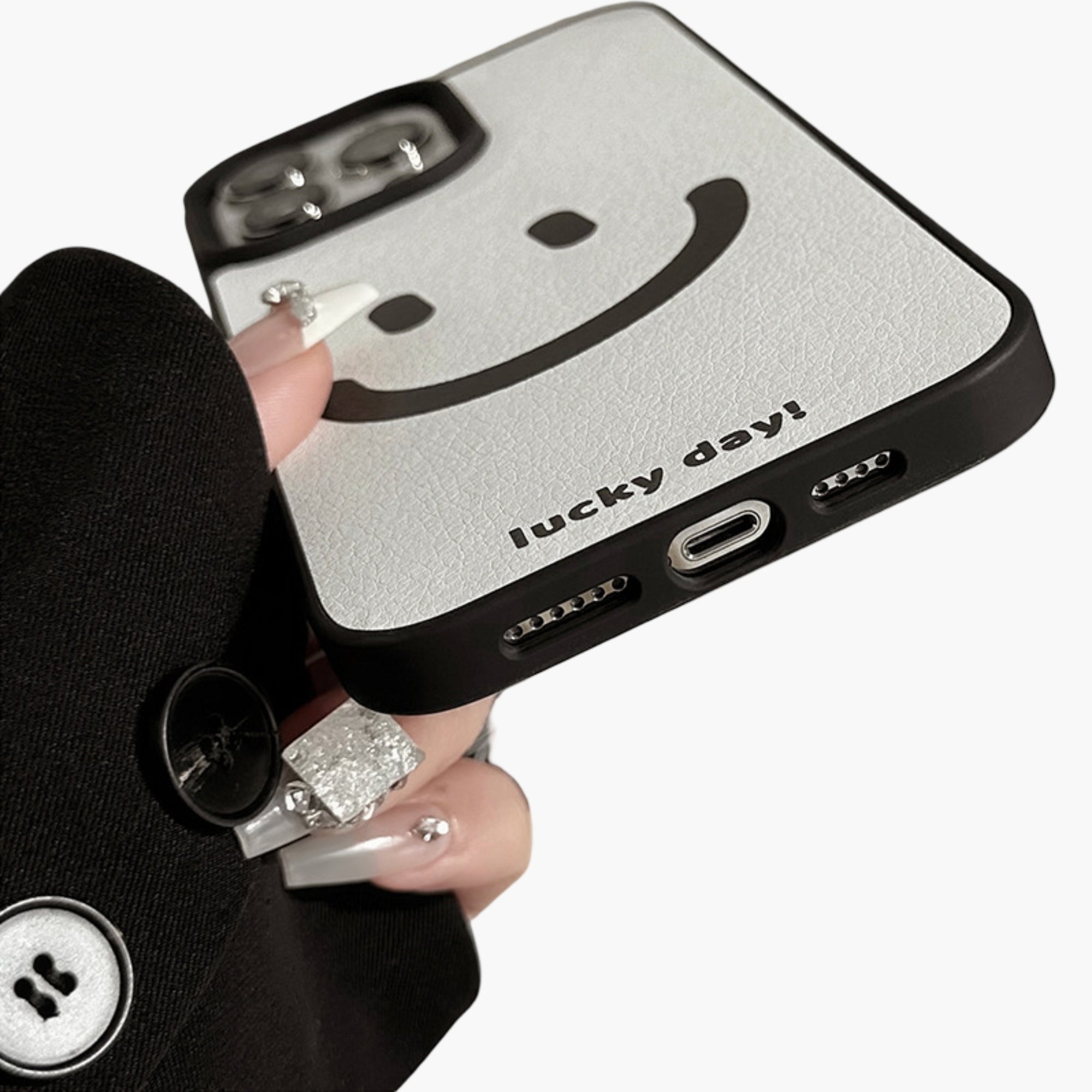 Anna-Kaci Smiley Face Phone Case with Textured Finish Minimal Graphic Design Protective Cover
