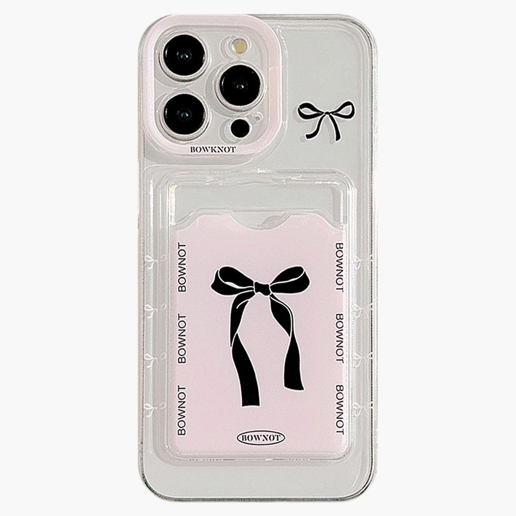 Anna-Kaci Phone Case with Card Holder Pocket Bow Graphic Design Protective Cover