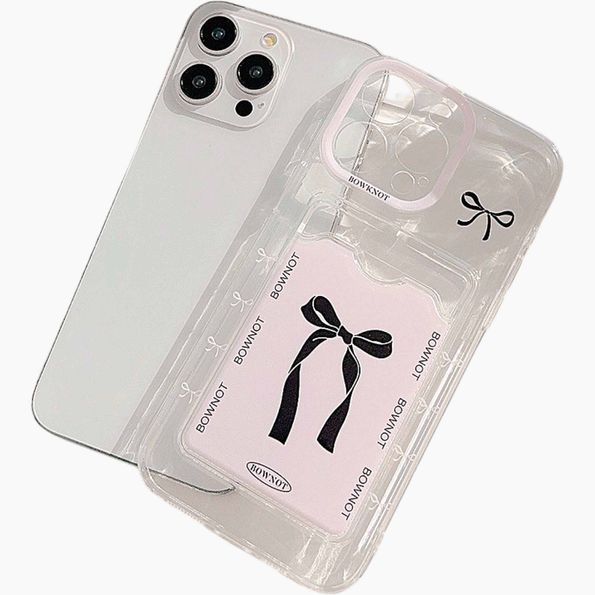 Anna-Kaci Phone Case with Card Holder Pocket Bow Graphic Design Protective Cover