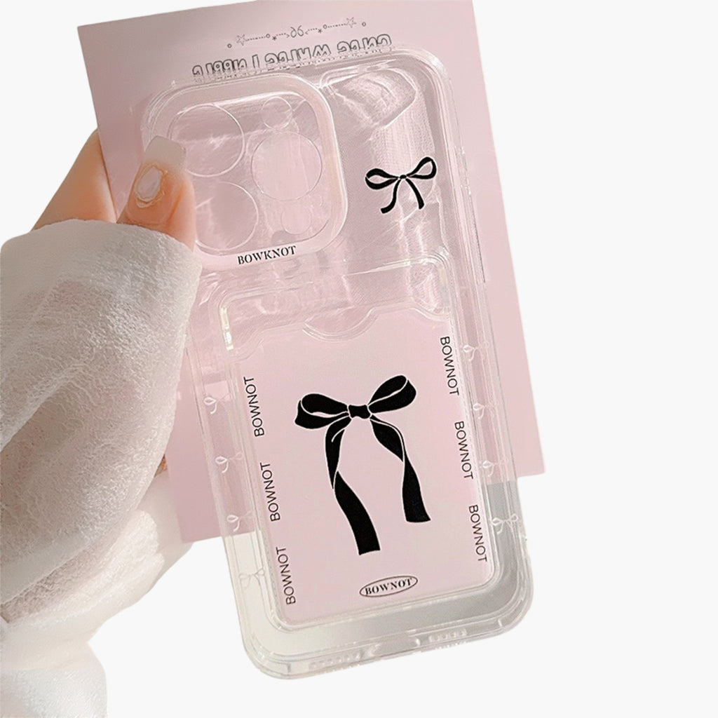 Anna-Kaci Phone Case with Card Holder Pocket Bow Graphic Design Protective Cover