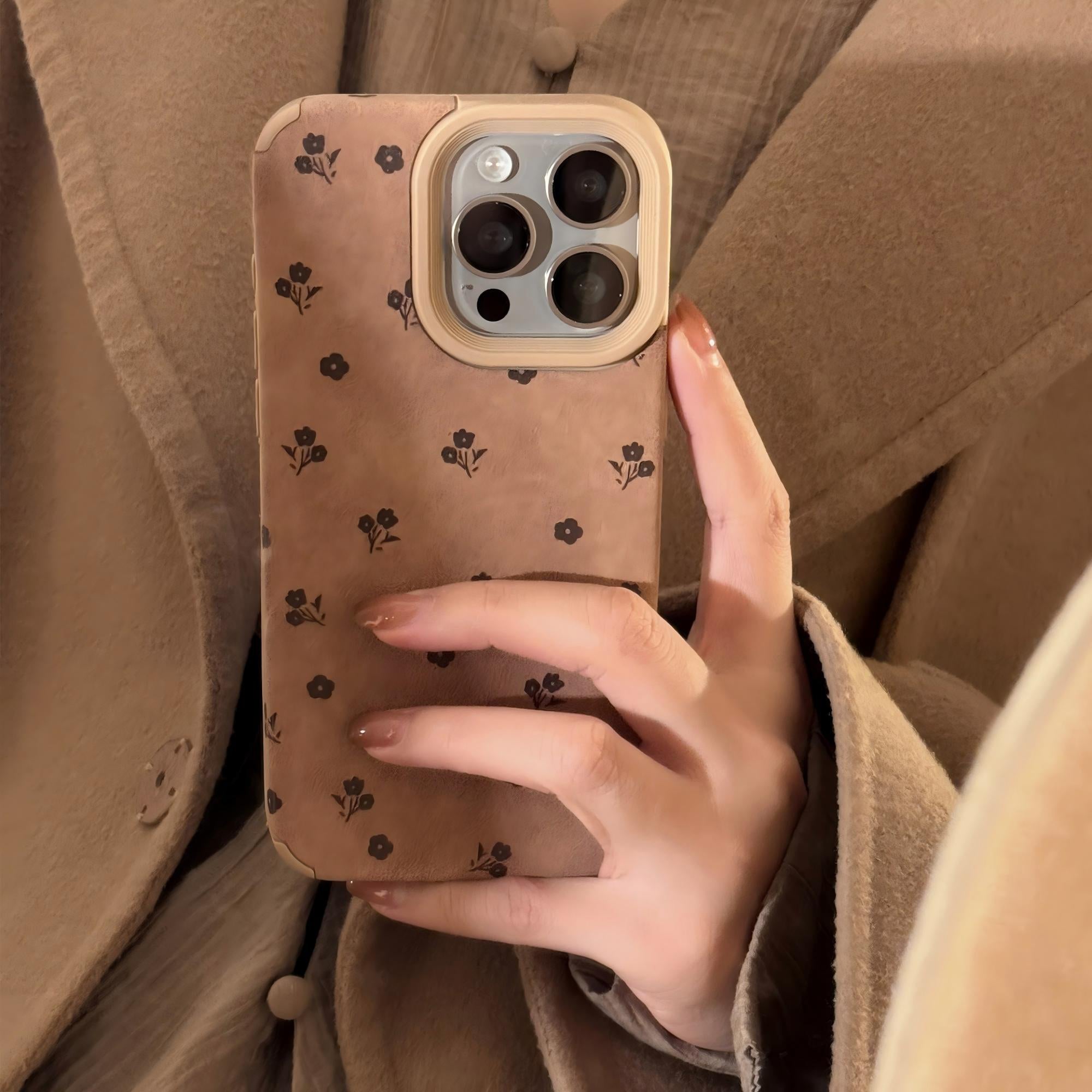 Anna-Kaci Faux Leather Phone Case with Floral Pattern Textured Finish Protective Cover