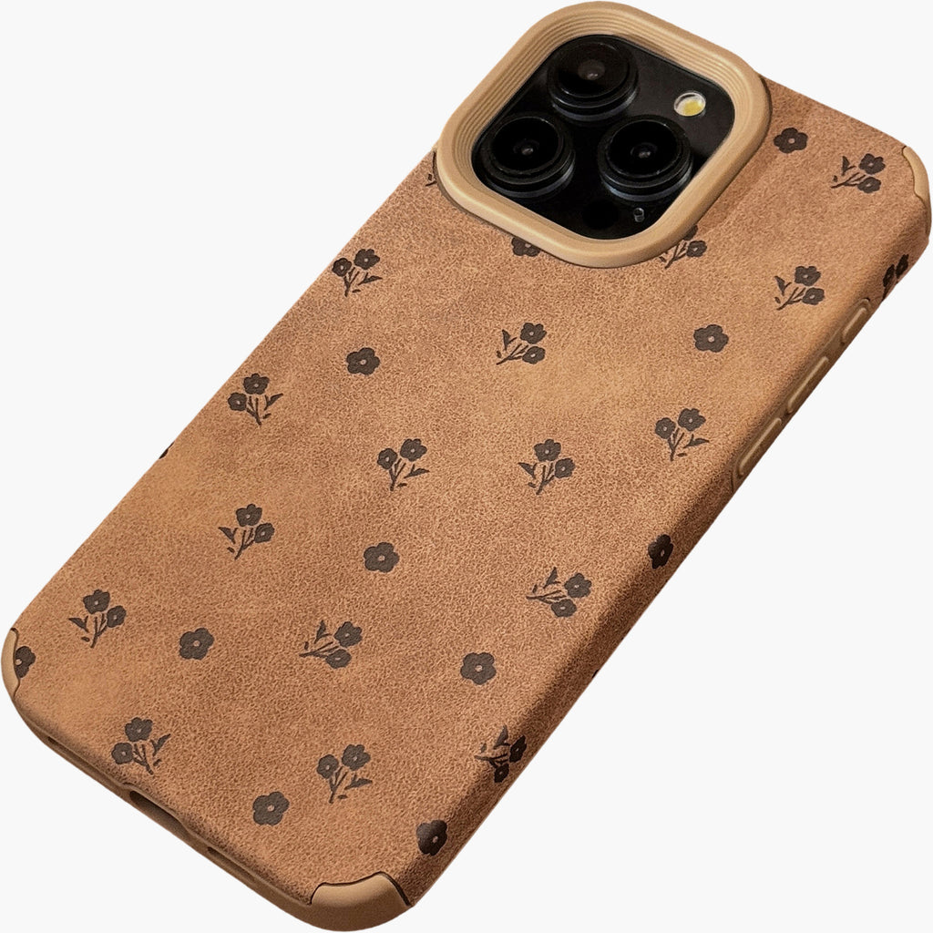 Anna-Kaci Faux Leather Phone Case with Floral Pattern Textured Finish Protective Cover