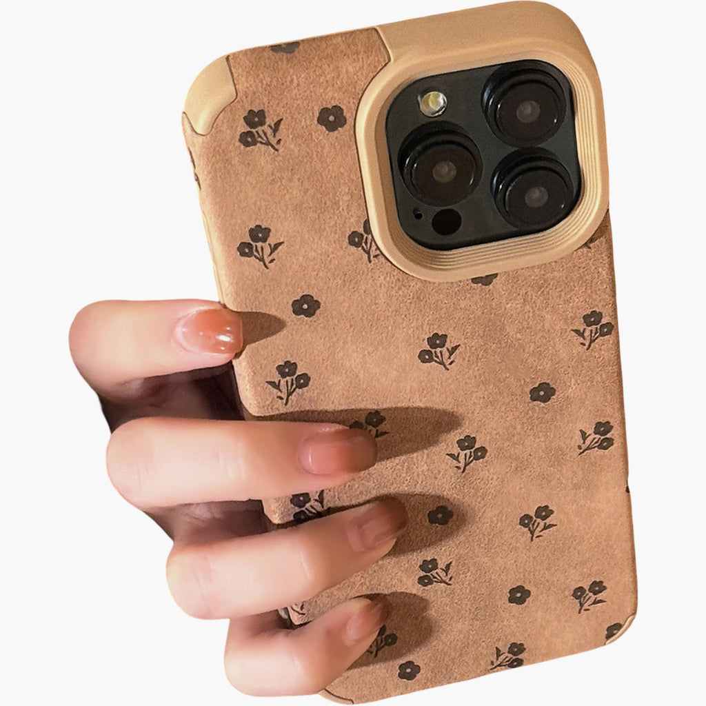 Anna-Kaci Faux Leather Phone Case with Floral Pattern Textured Finish Protective Cover