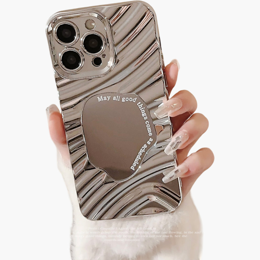 Anna-Kaci Glossy Ripple Phone Case with Mirror Detail Wavy Pattern Protective Cover