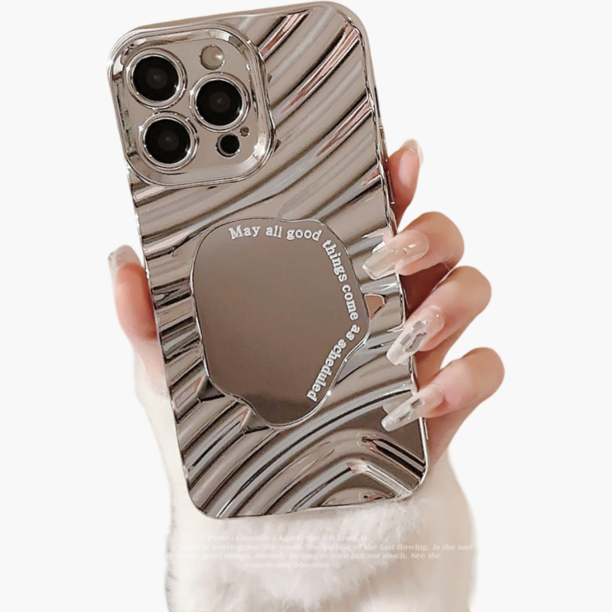 Anna-Kaci Glossy Ripple Phone Case with Mirror Detail Wavy Pattern Protective Cover