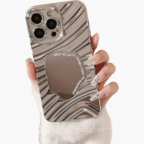 Anna-Kaci Glossy Ripple Phone Case with Mirror Detail Wavy Pattern Protective Cover