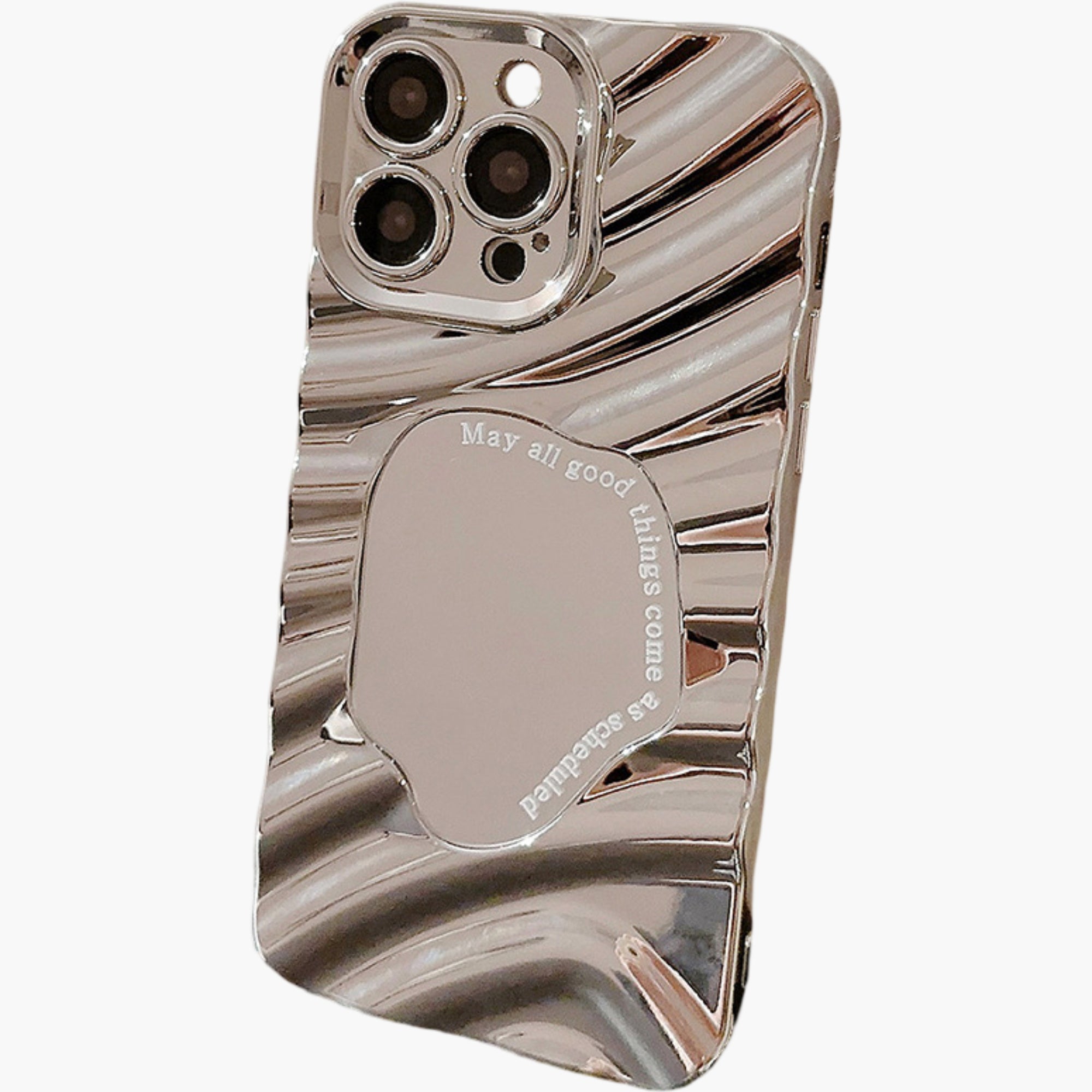 Anna-Kaci Glossy Ripple Phone Case with Mirror Detail Wavy Pattern Protective Cover