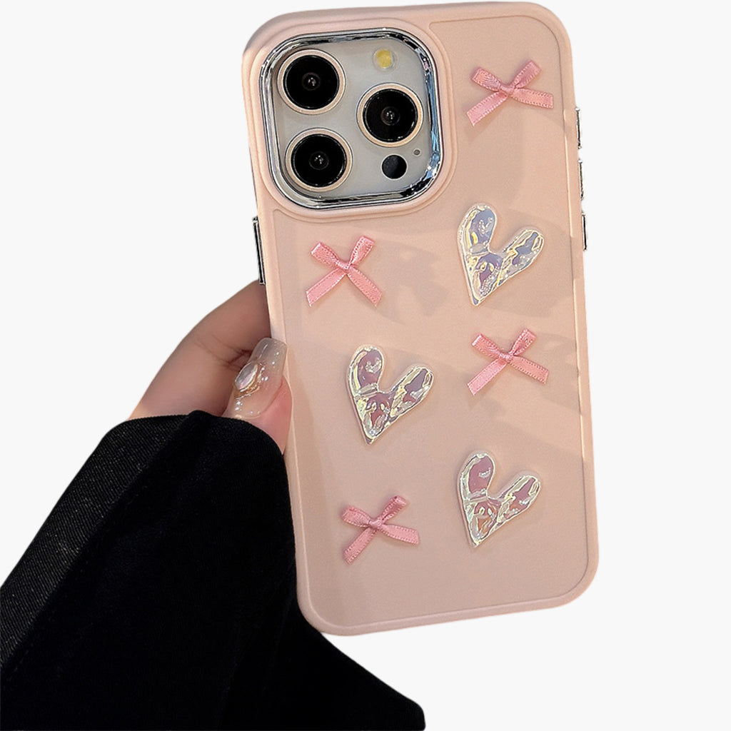 Anna-Kaci Heart and Bow Phone Case with Glossy Embellished Design Cute Protective Cover