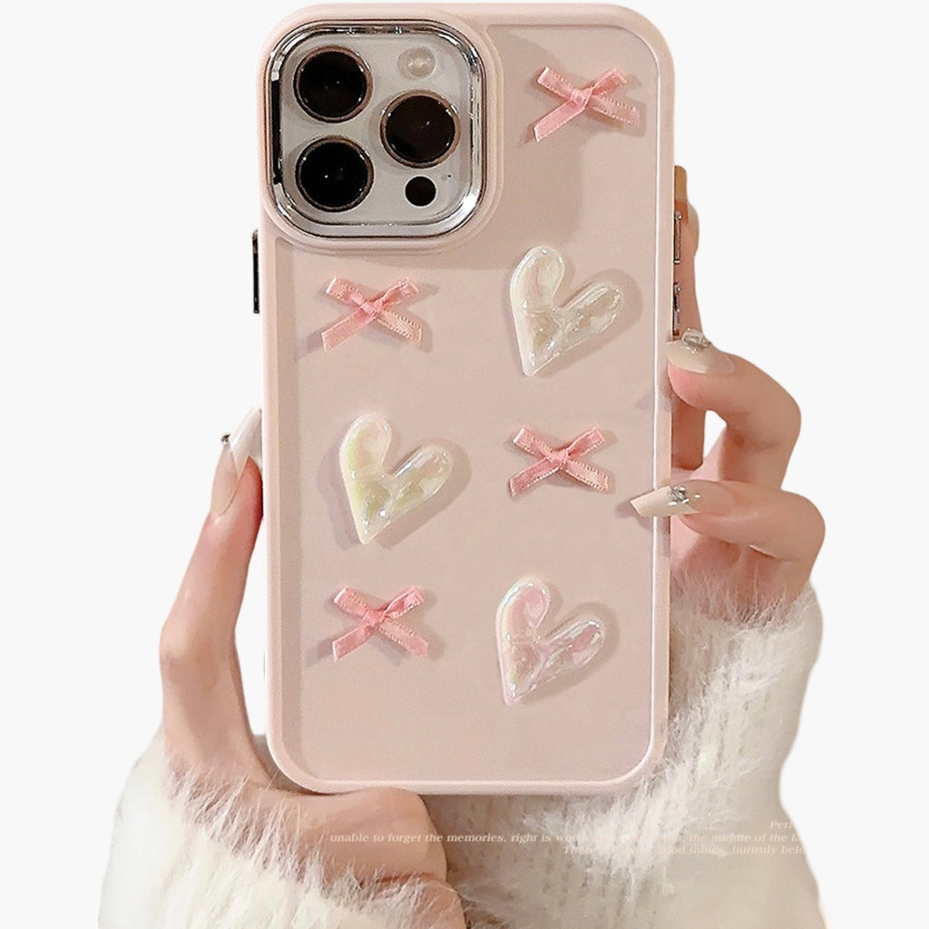 Anna-Kaci Heart and Bow Phone Case with Glossy Embellished Design Cute Protective Cover