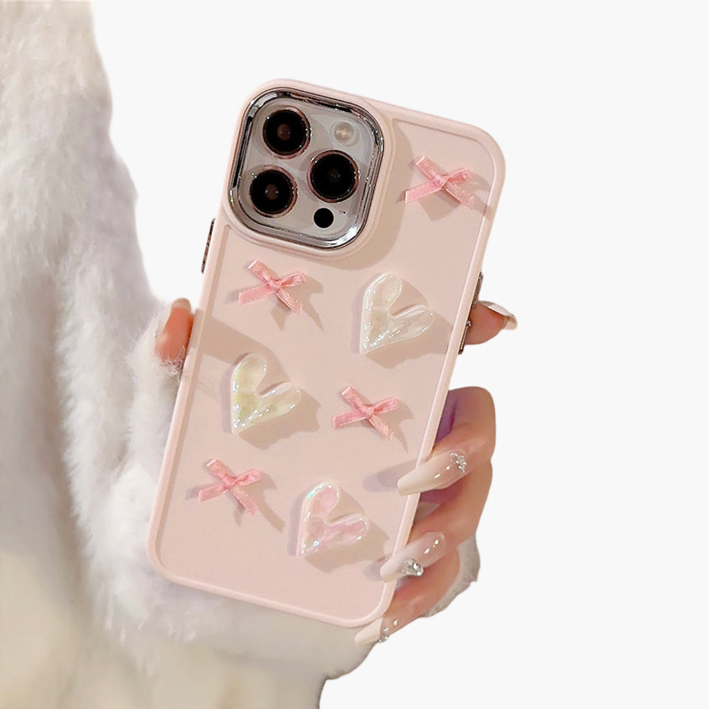 Anna-Kaci Heart and Bow Phone Case with Glossy Embellished Design Cute Protective Cover