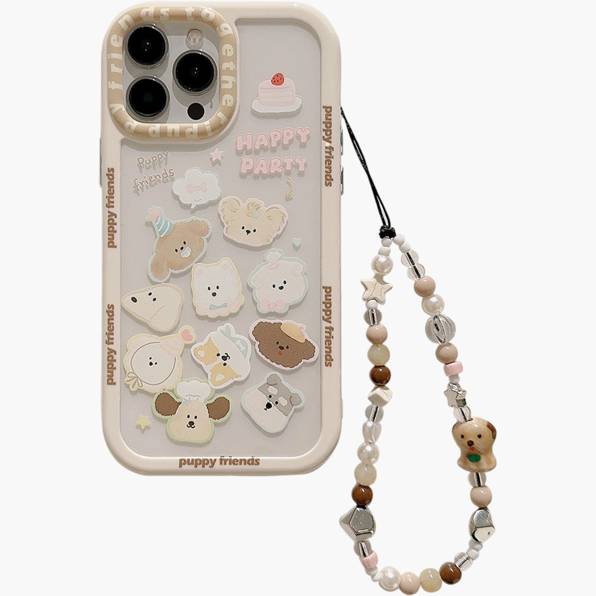 Anna-Kaci Puppy Friends Phone Case with Charm Strap Cute Cartoon Protective Cover