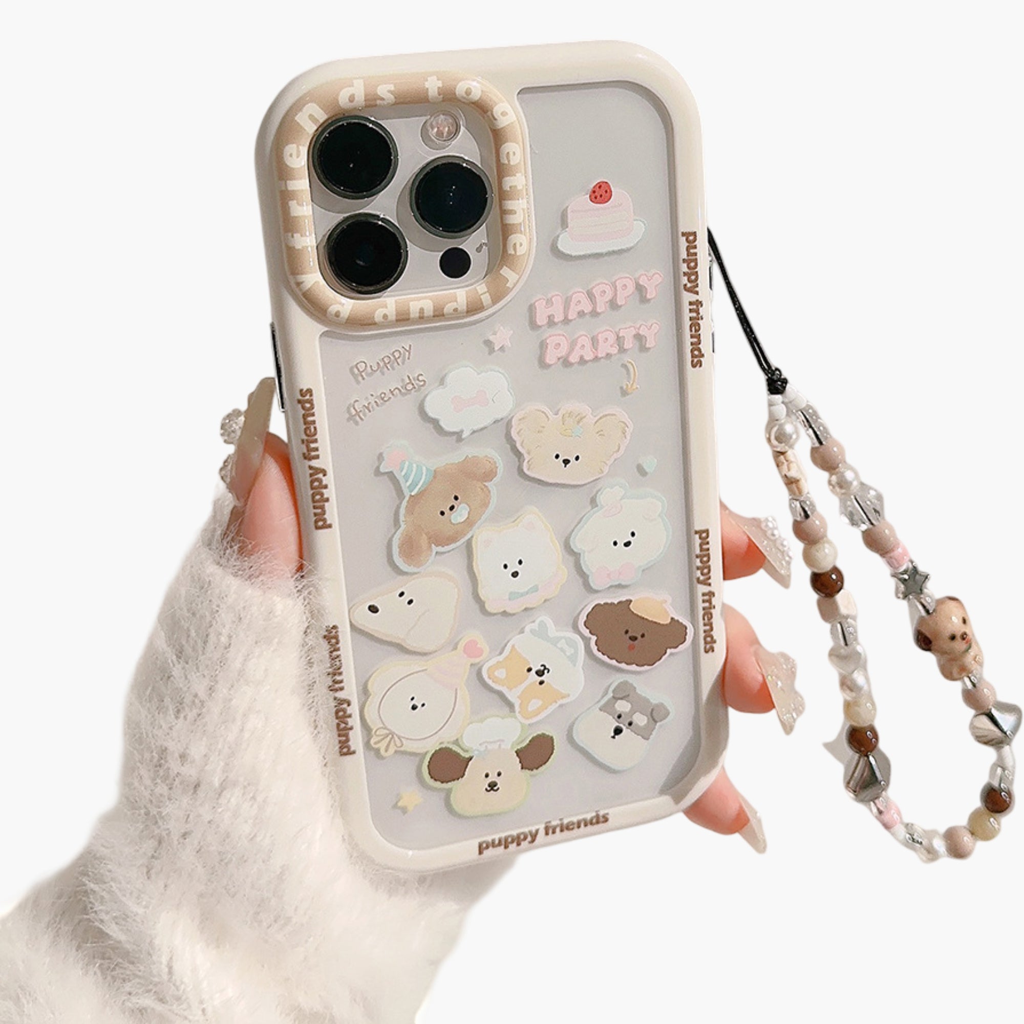 Anna-Kaci Puppy Friends Phone Case with Charm Strap Cute Cartoon Protective Cover