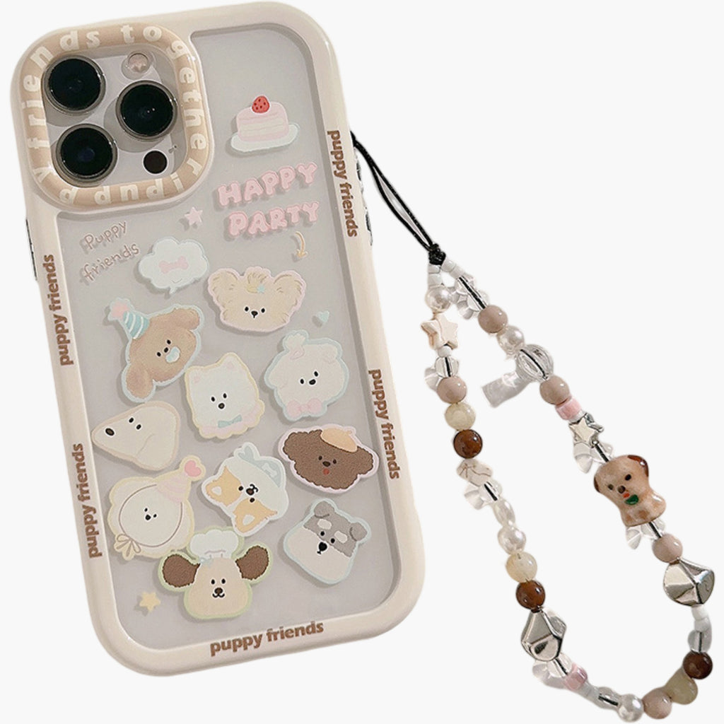 Anna-Kaci Puppy Friends Phone Case with Charm Strap Cute Cartoon Protective Cover