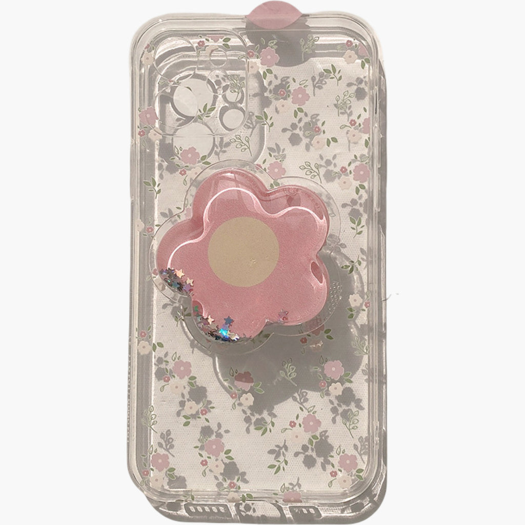 Anna-Kaci Peach Pattern Phone Case with Flower Grip Cute Fruit Protective Cover