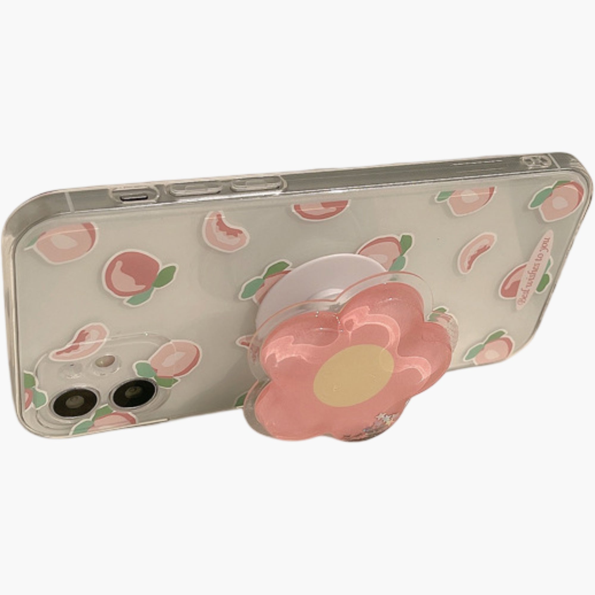 Anna-Kaci Peach Pattern Phone Case with Flower Grip Cute Fruit Protective Cover