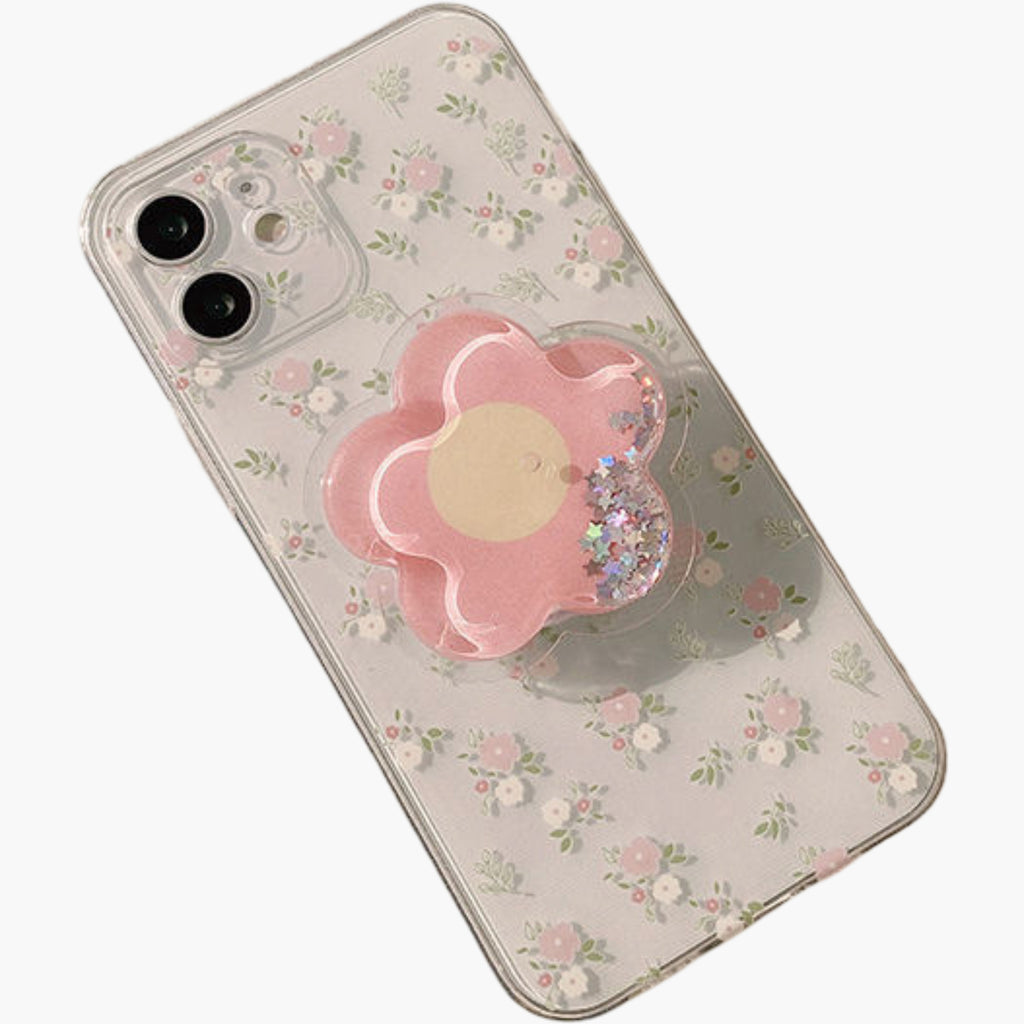 Anna-Kaci Peach Pattern Phone Case with Flower Grip Cute Fruit Protective Cover