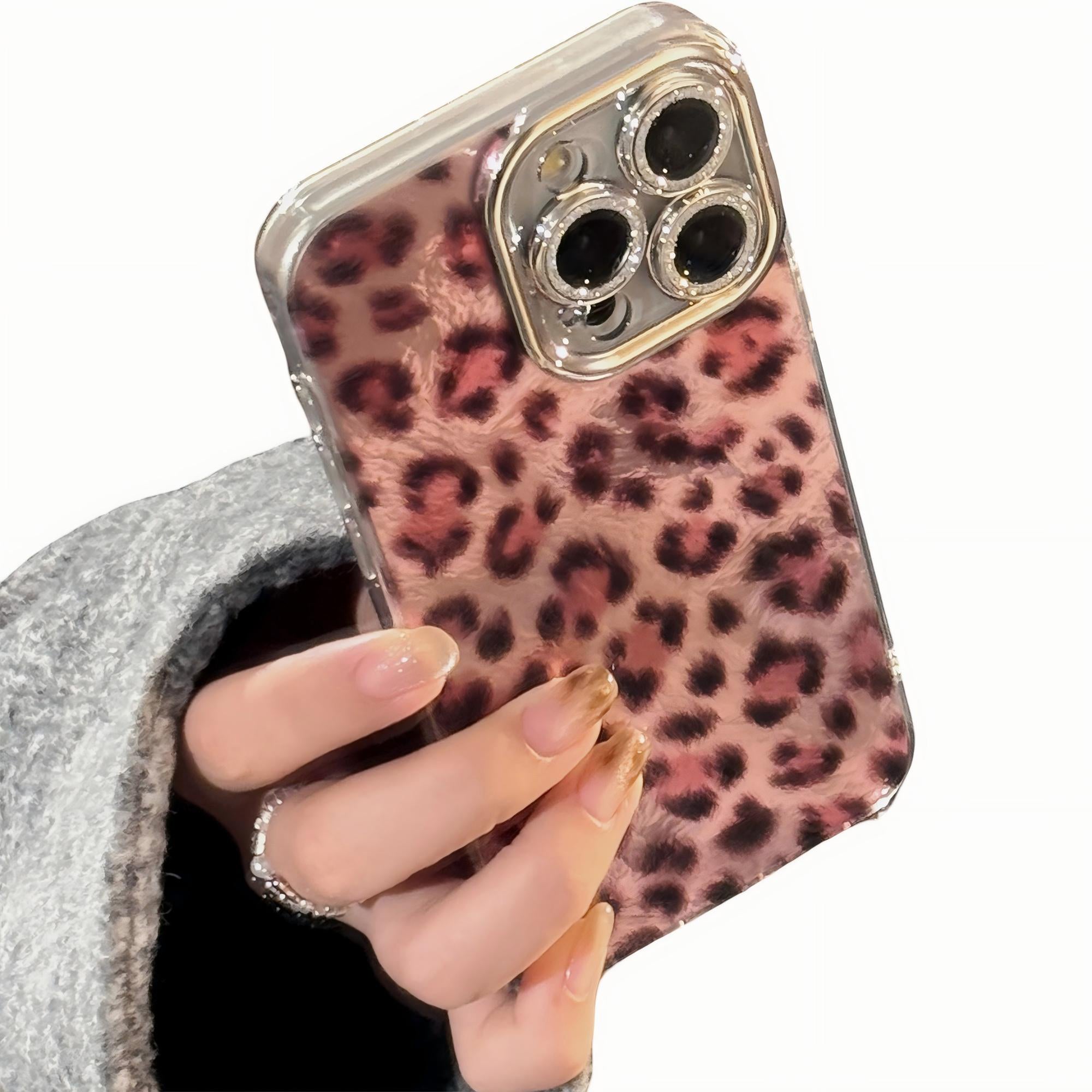 Anna-Kaci Leopard Pattern Phone Case Glossy Textured Protective Cover