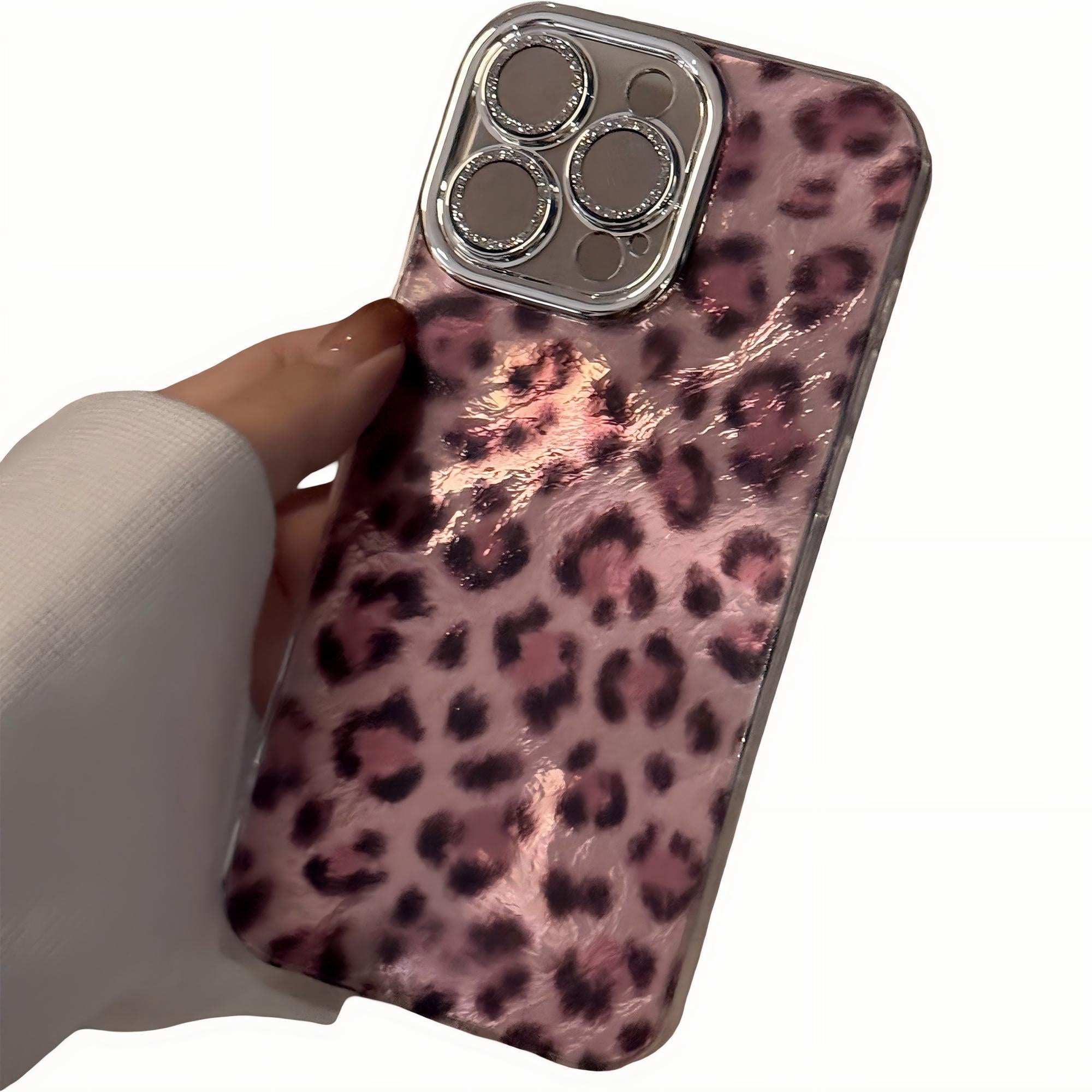 Anna-Kaci Leopard Pattern Phone Case Glossy Textured Protective Cover
