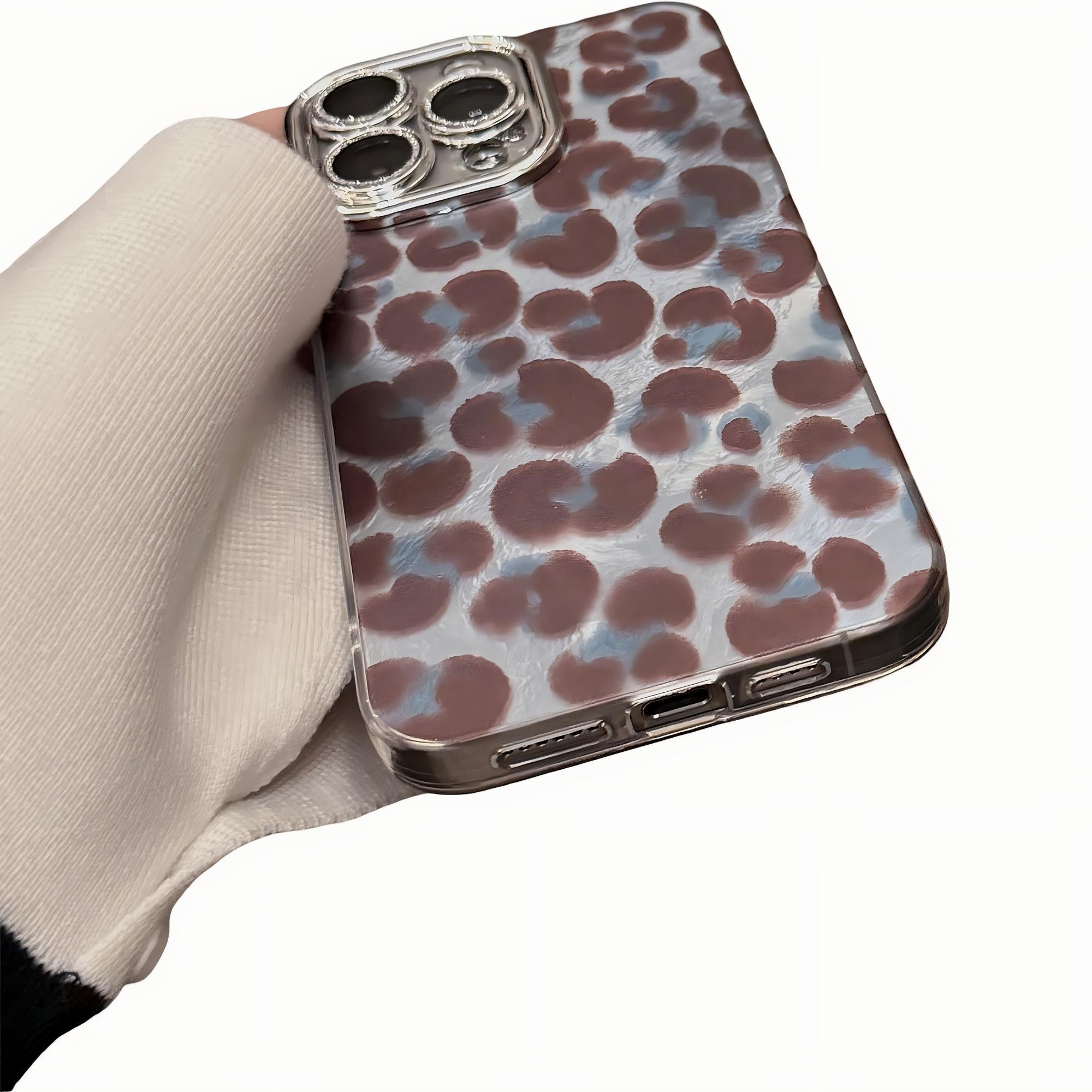 Anna-Kaci Leopard Pattern Phone Case with Beaded Strap Glossy Protective Cover