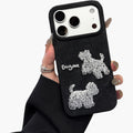 Anna-Kaci Embroidered Dog Pattern Phone Case Textured Fabric Protective Cover Shock Resistant Design