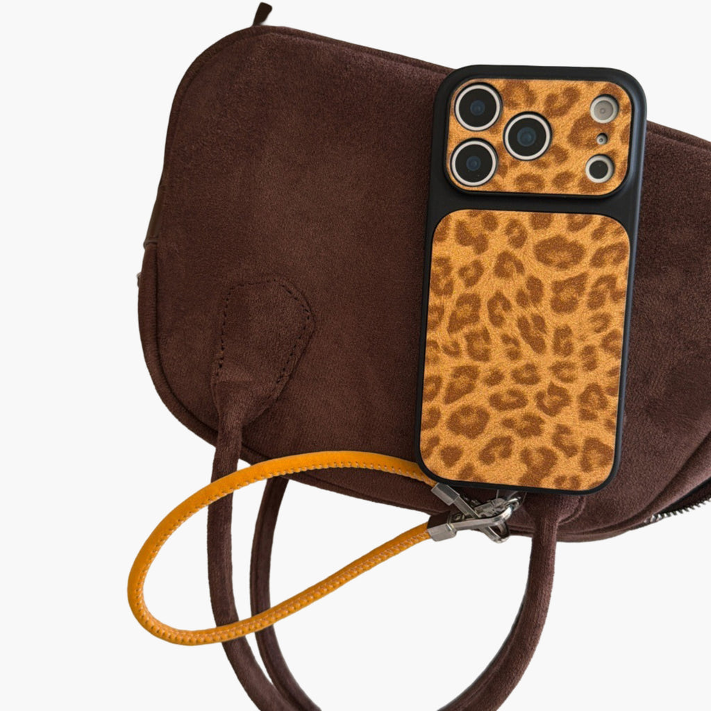 Anna-Kaci Leopard Print Phone Case with Wrist Strap Textured Back Protective Shock Resistant Cover