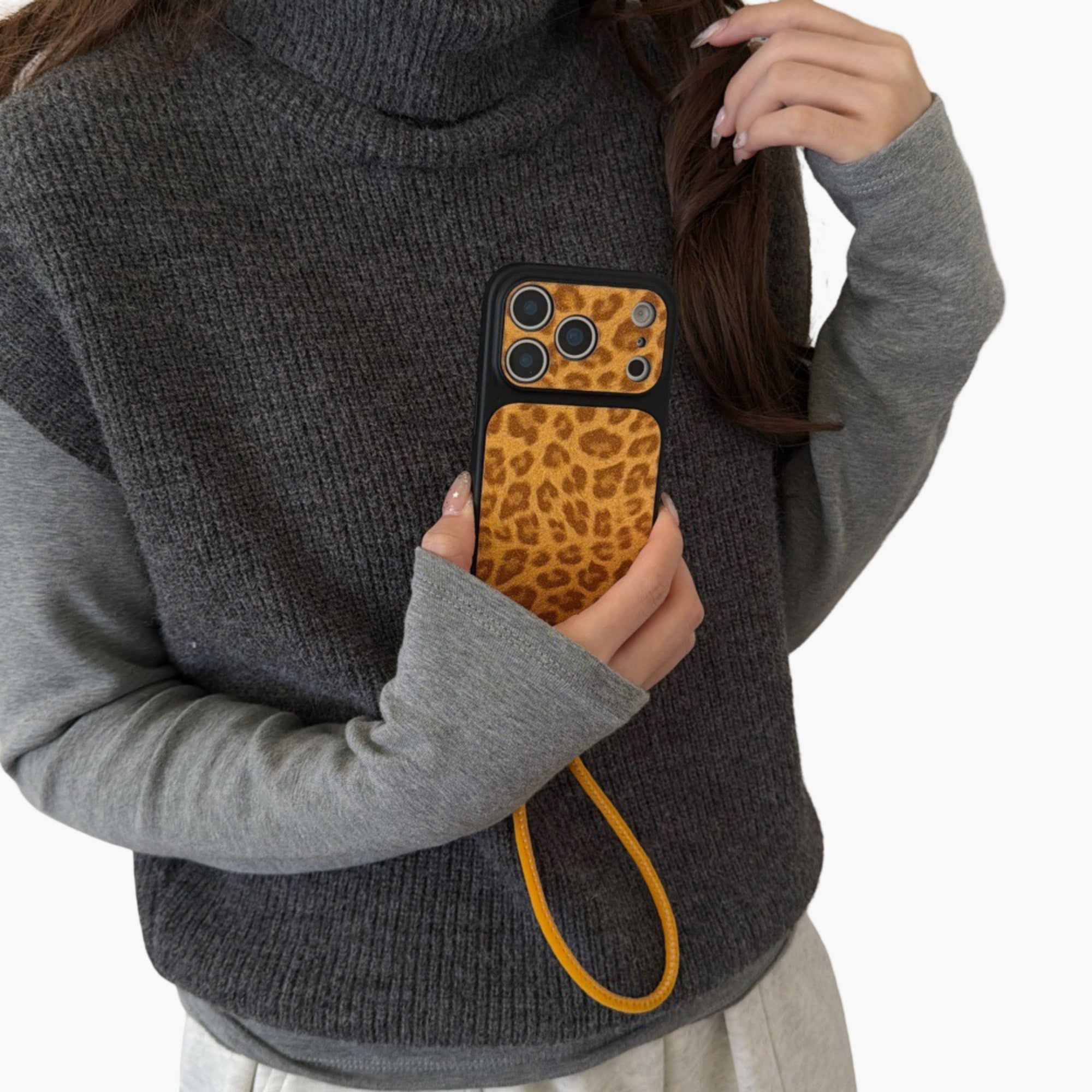 Anna-Kaci Leopard Print Phone Case with Wrist Strap Textured Back Protective Shock Resistant Cover