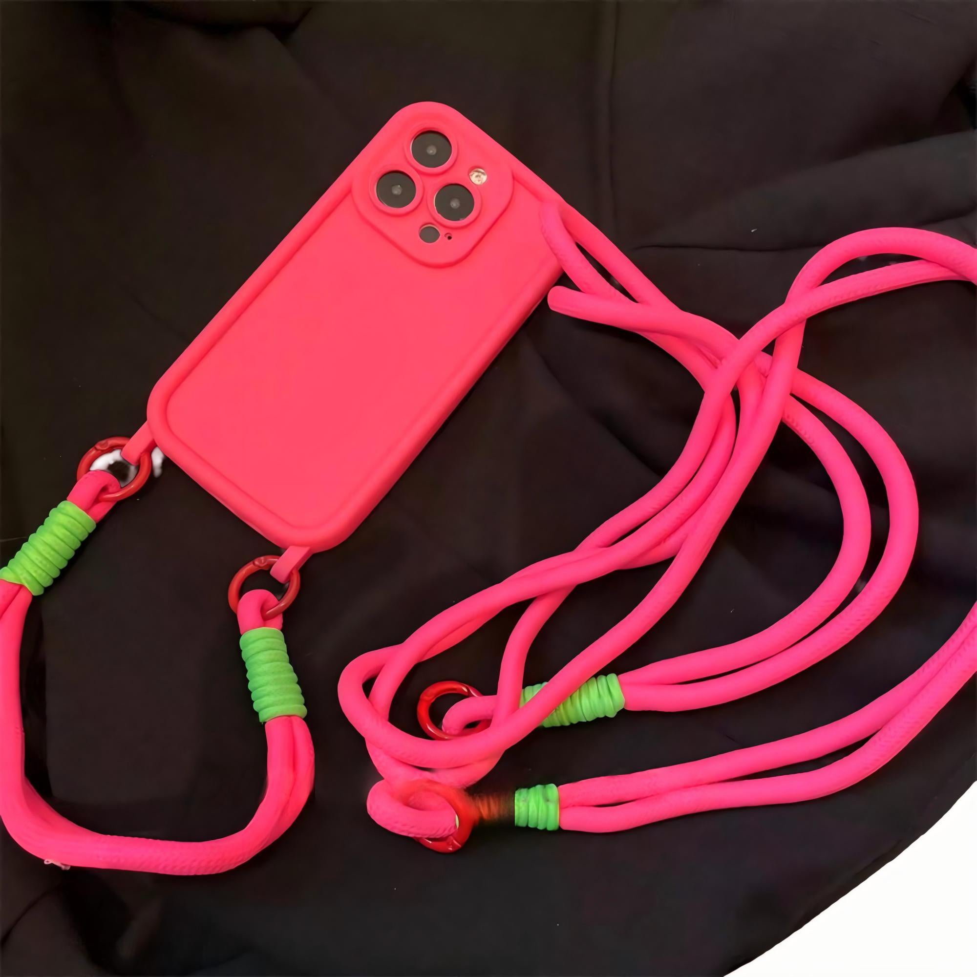 Anna-Kaci Crossbody Phone Case with Adjustable Strap Shock Resistant Silicone Cover Hands Free Design