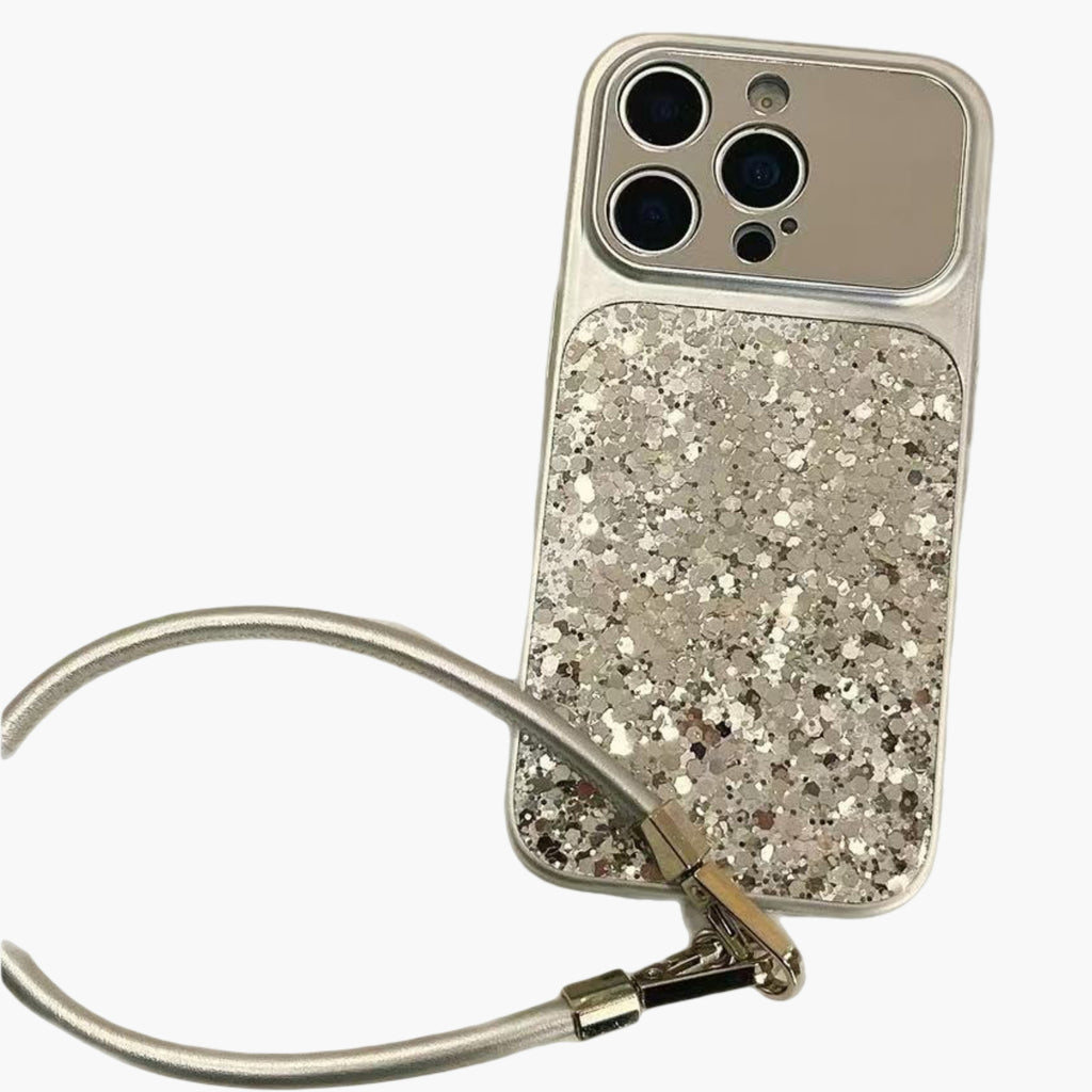 Anna-Kaci Glitter Phone Case with Wrist Strap Protective Cover Sparkle Back Panel Secure Grip Design