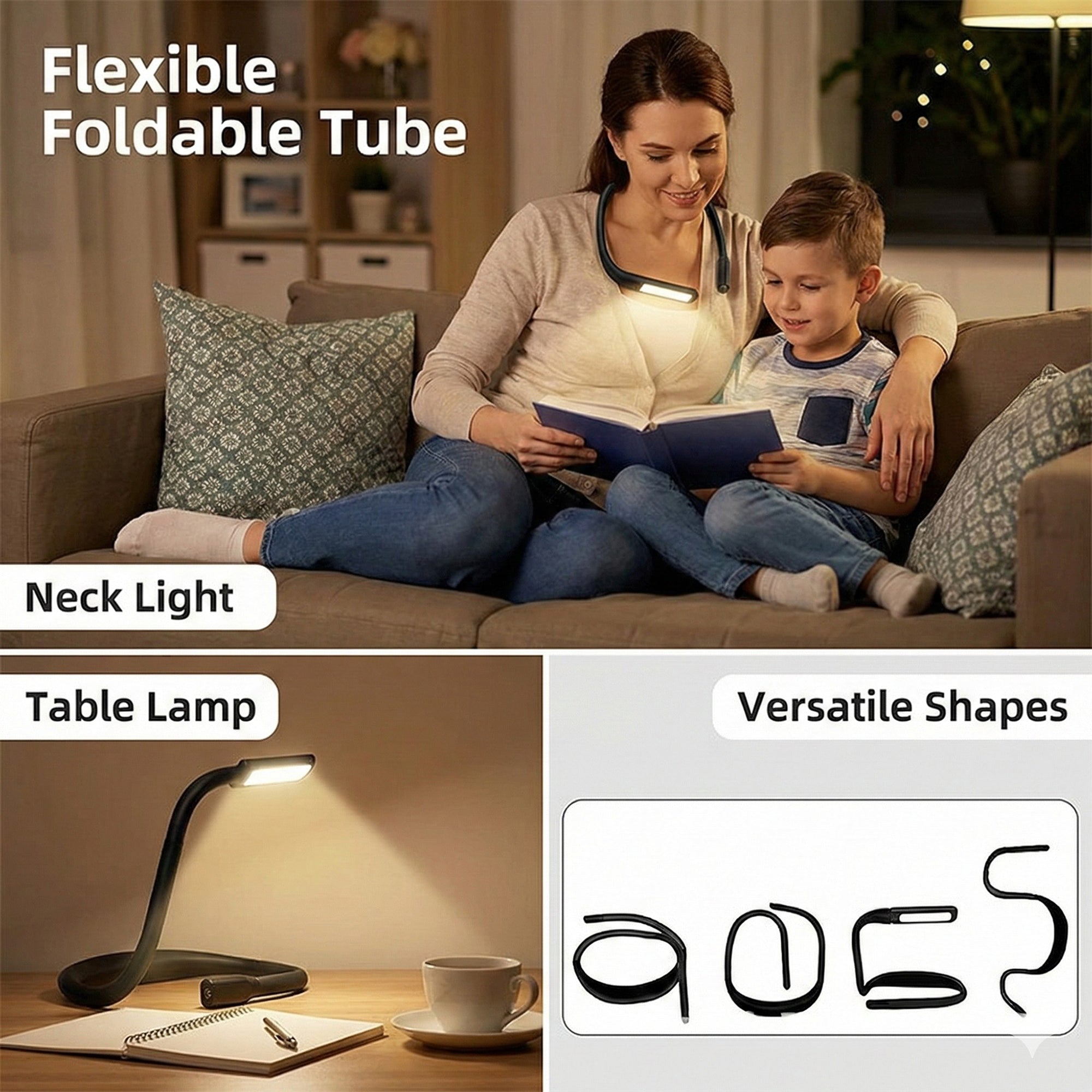 Anna-Kaci Flexible Neck Reading Light with Dual Adjustable Heads and Hands-Free Design