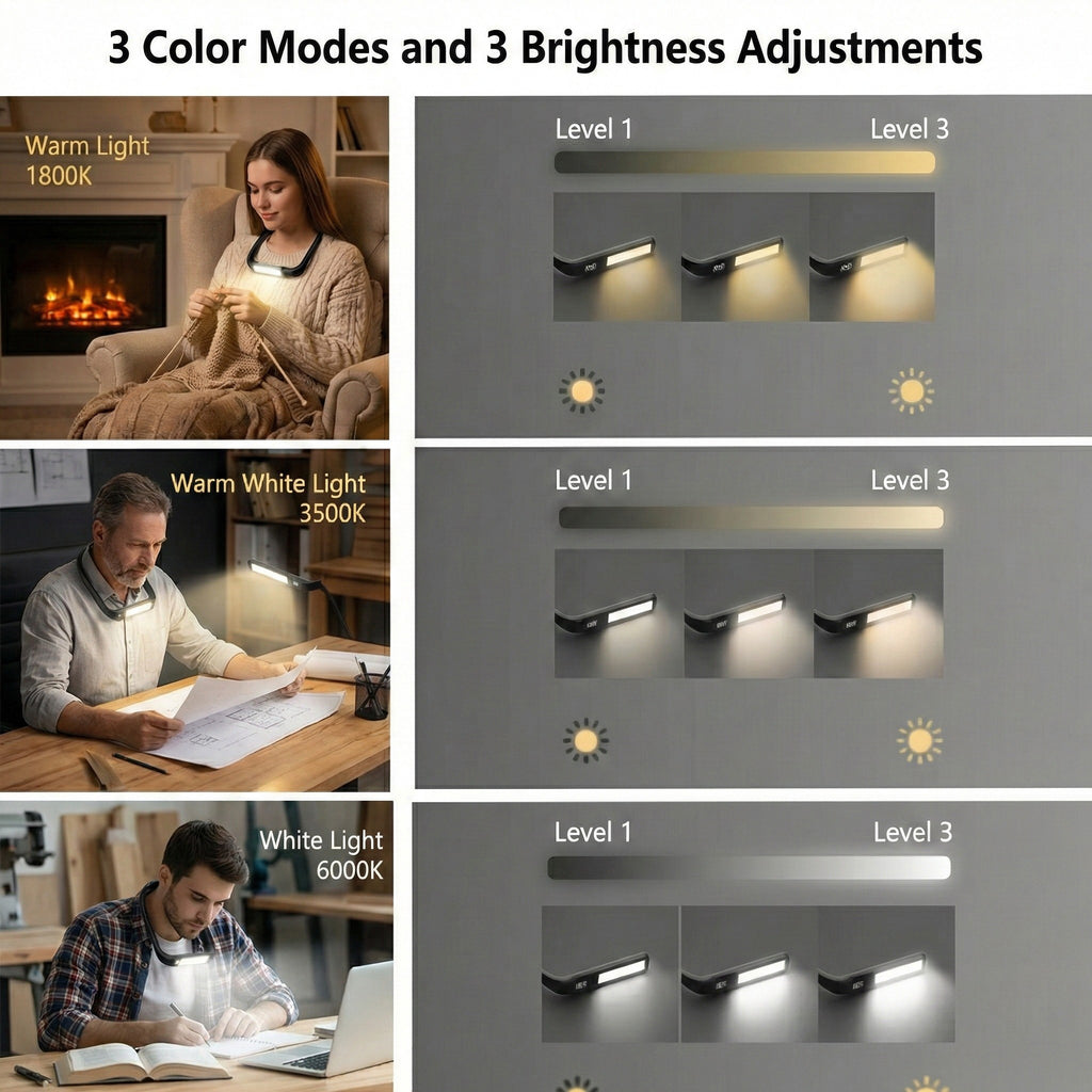 Anna-Kaci Wearable LED Neck Reading Light with Dual Flexible Arms and Digital Display