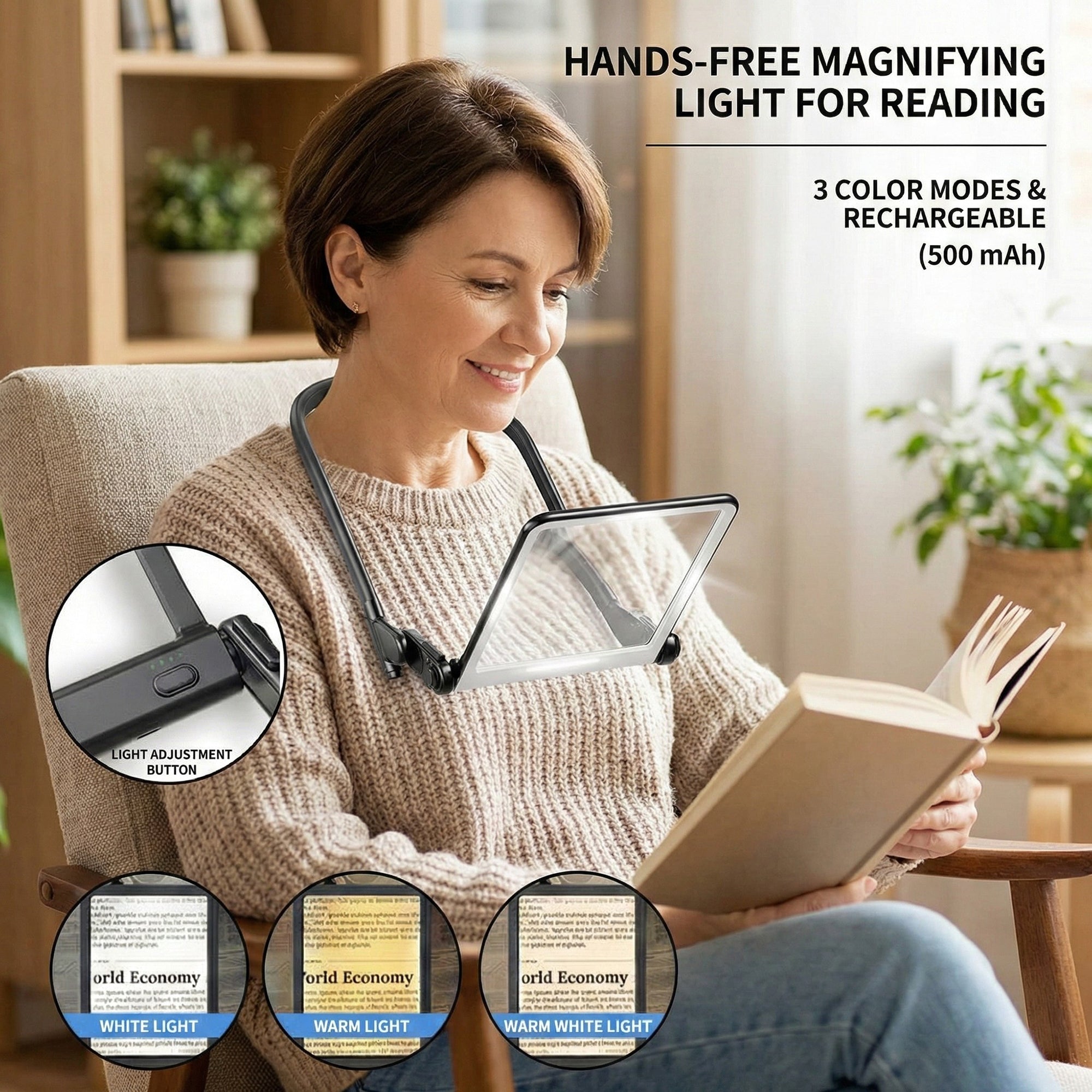 Anna-Kaci LED Lighted Reading Magnifier with Adjustable Stand and Rechargeable Battery