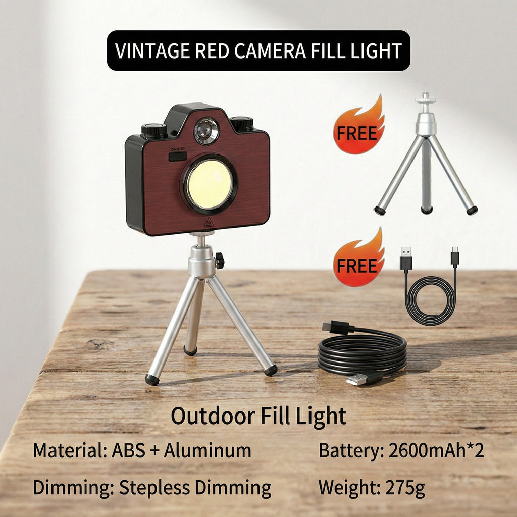 Anna-Kaci Retro Camera Style Rechargeable LED Light with Adjustable Brightness and Multiple Light Modes