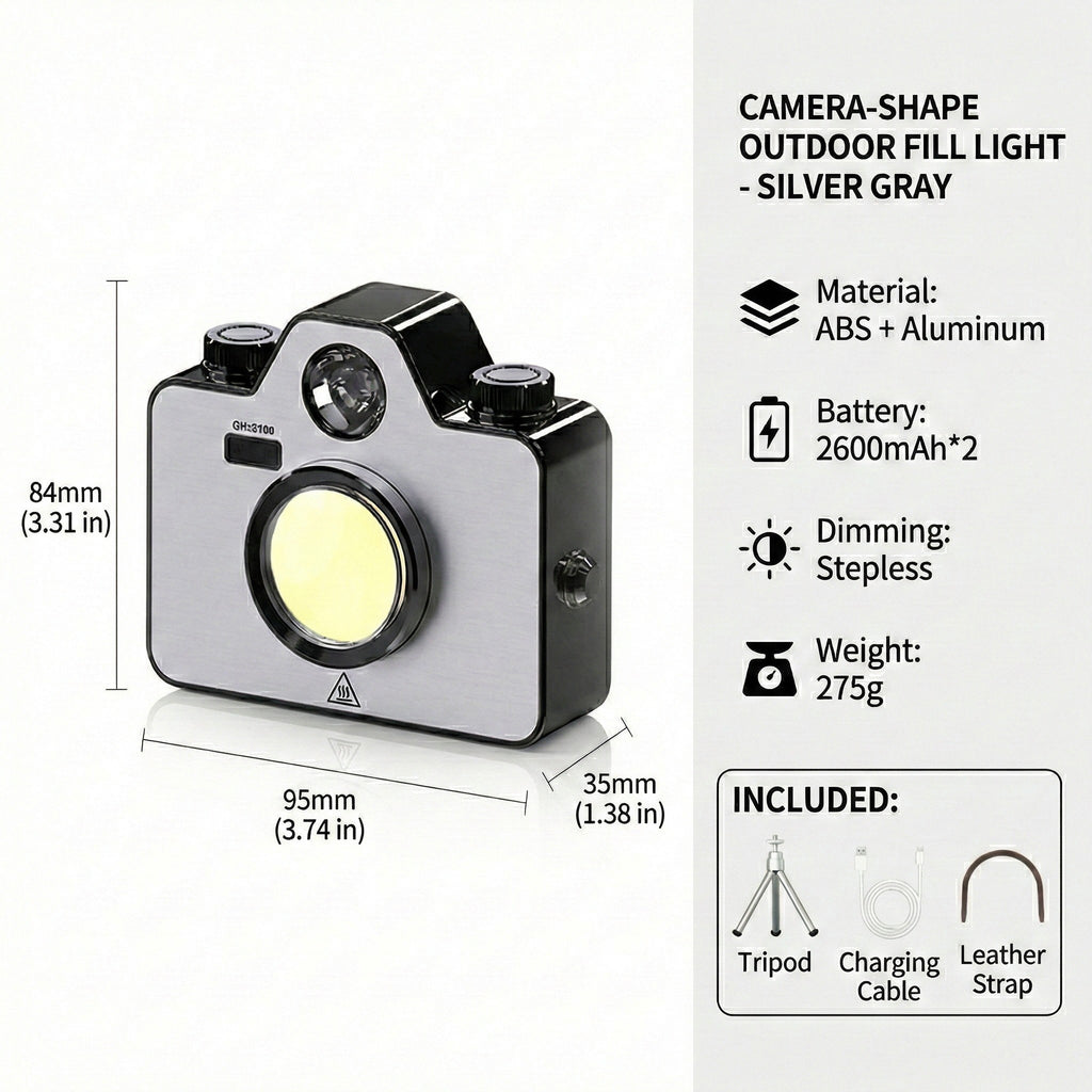 Anna-Kaci Retro Camera Style Rechargeable LED Light with Adjustable Brightness and Multiple Light Modes