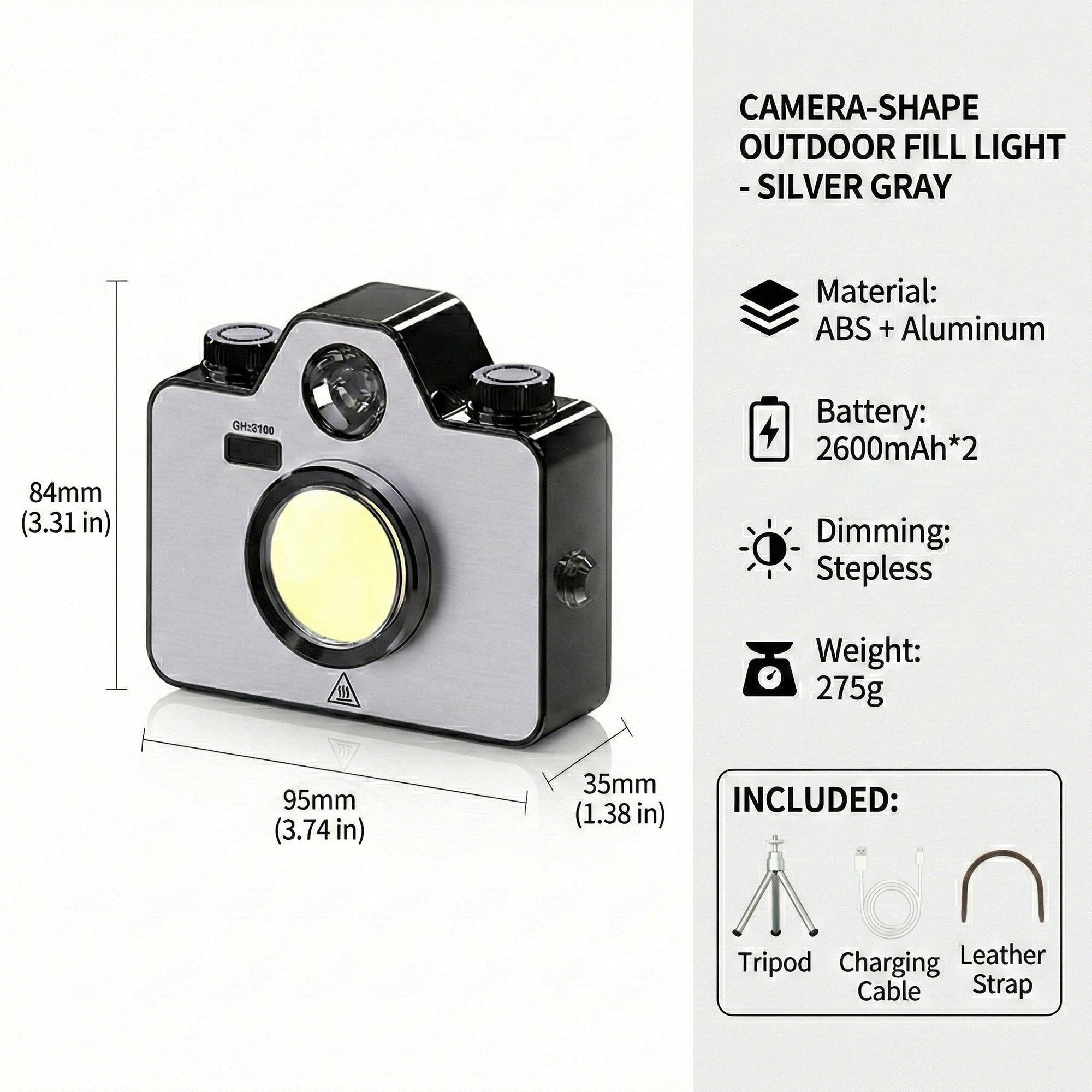 Anna-Kaci Retro Camera Style Rechargeable LED Light with Adjustable Brightness and Multiple Light Modes
