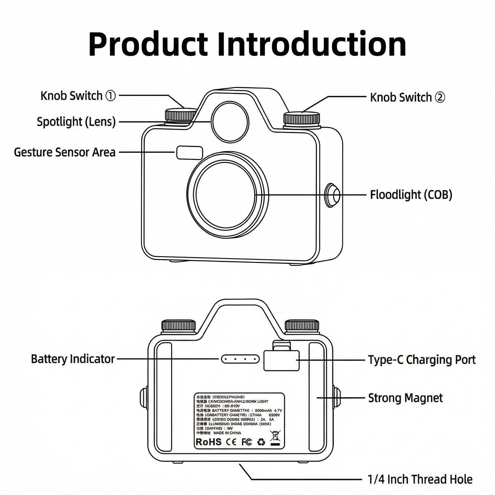 Anna-Kaci Retro Camera Style Rechargeable LED Light with Adjustable Brightness and Multiple Light Modes