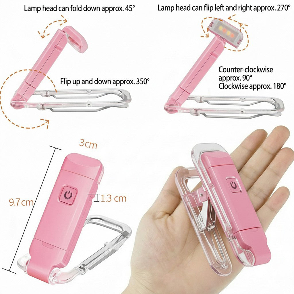 Anna-Kaci Clip-On Rechargeable LED Reading Light with Adjustable Angle and Compact Foldable Design