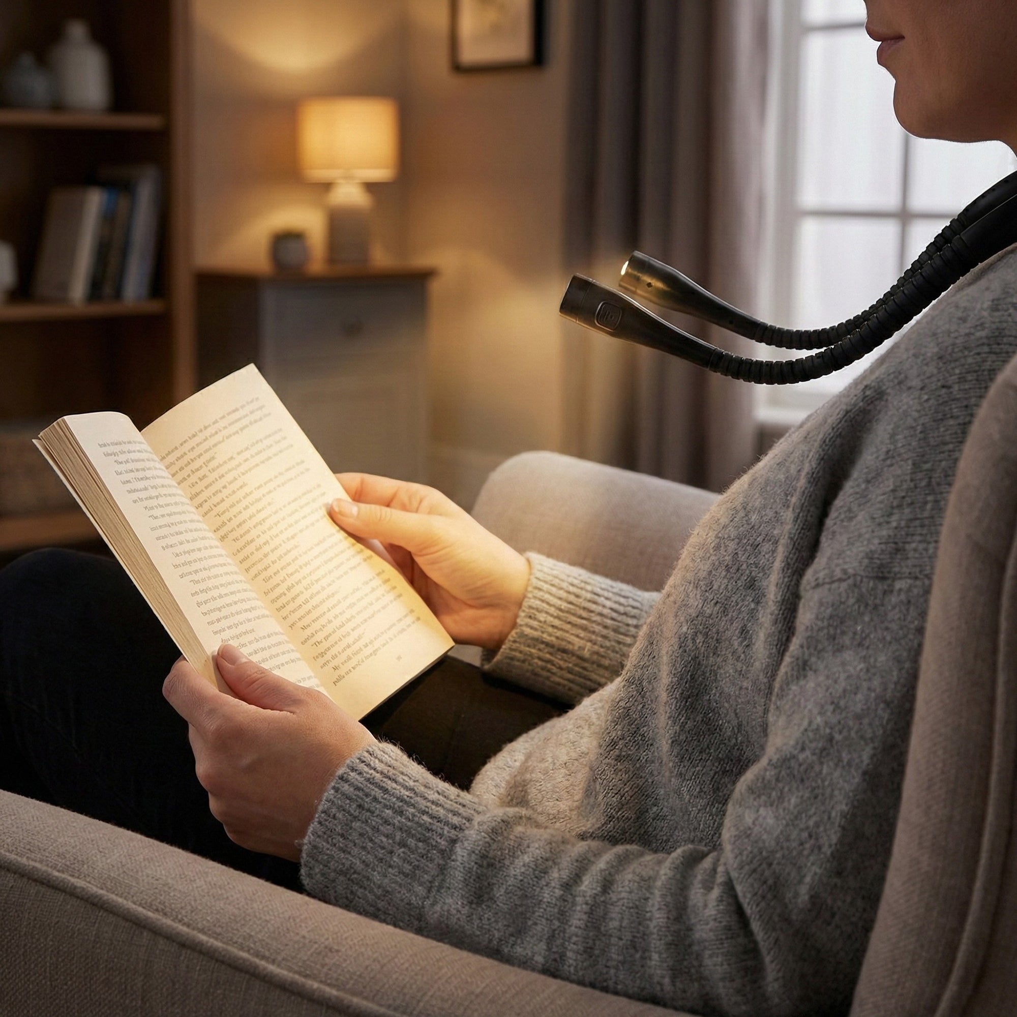 Anna-Kaci Wearable Neck Reading Light with Dual Adjustable LED Arms and Hands-Free Flexible Design