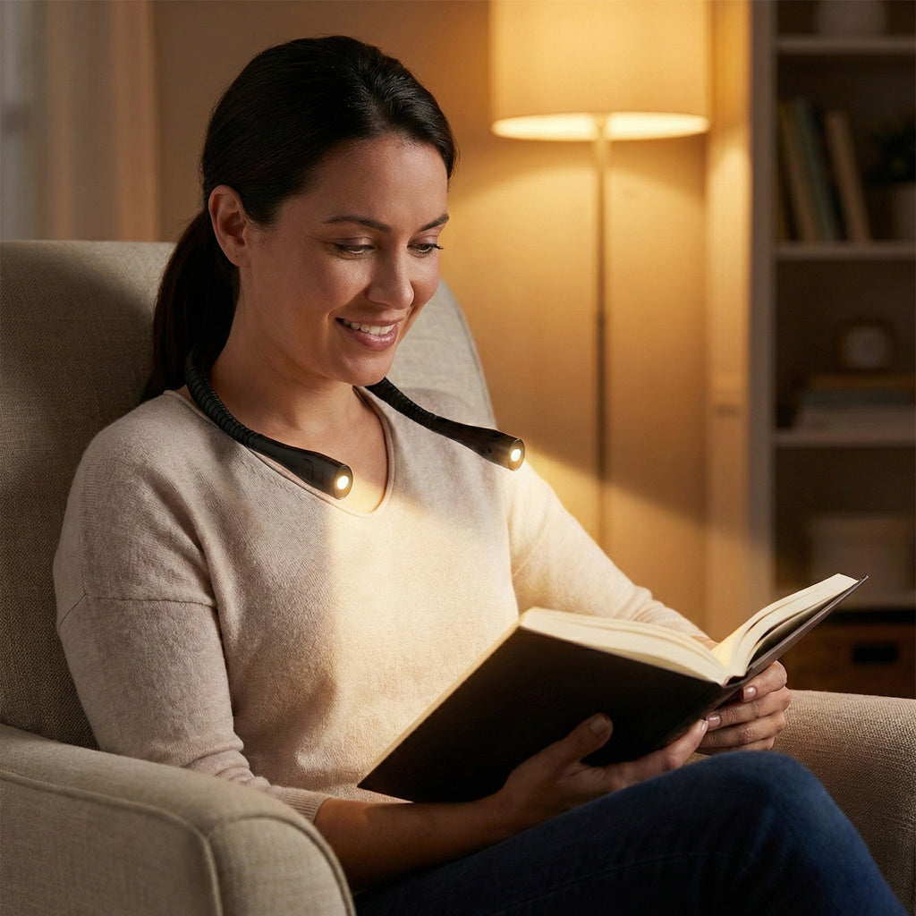 Anna-Kaci Wearable Neck Reading Light with Dual Adjustable LED Arms and Hands-Free Flexible Design