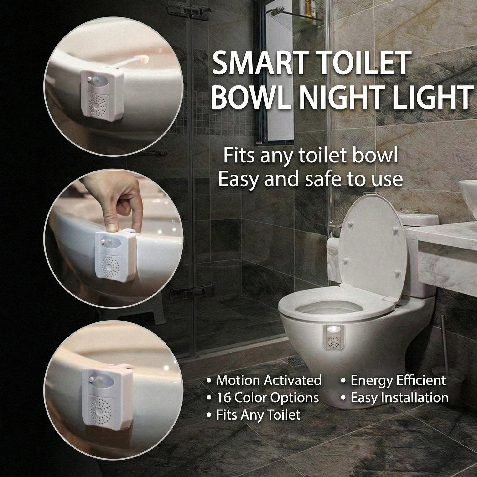 Anna-Kaci Motion Sensor Toilet Night Light with Automatic Illumination and Discreet Clip-On Design