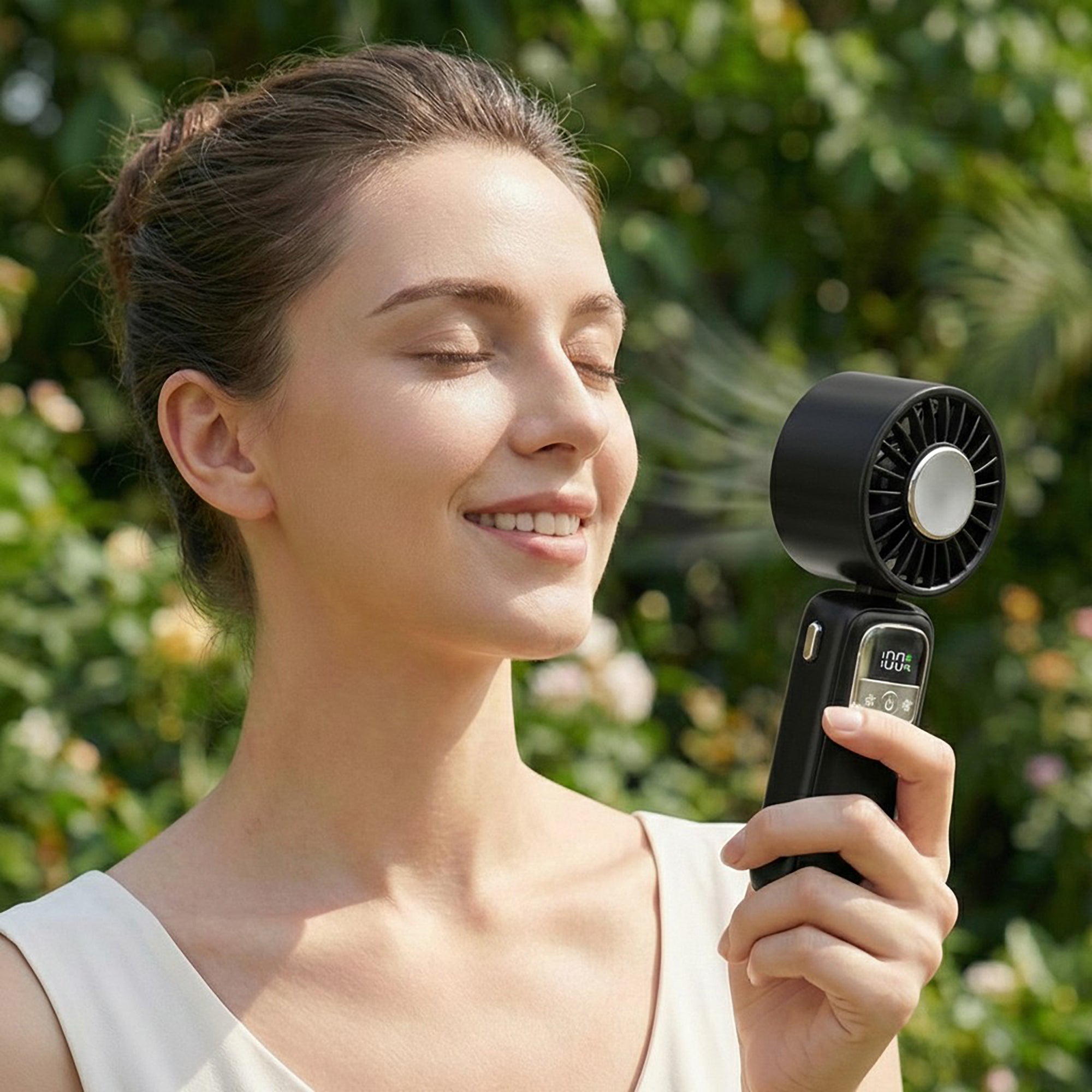 Anna-Kaci Handheld Turbo Fan with Foldable Head and Digital Display Controls