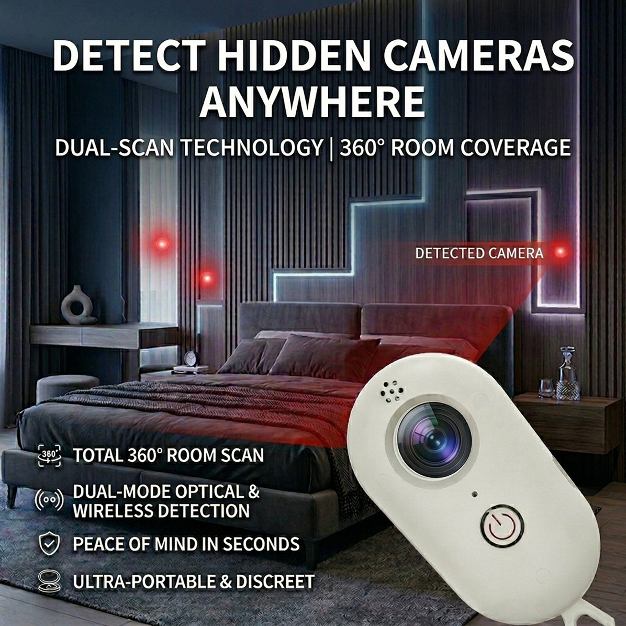 Anna-Kaci Hidden Camera Detector with Infrared Lens Finder Portable Privacy Scanner Anti Spy Device