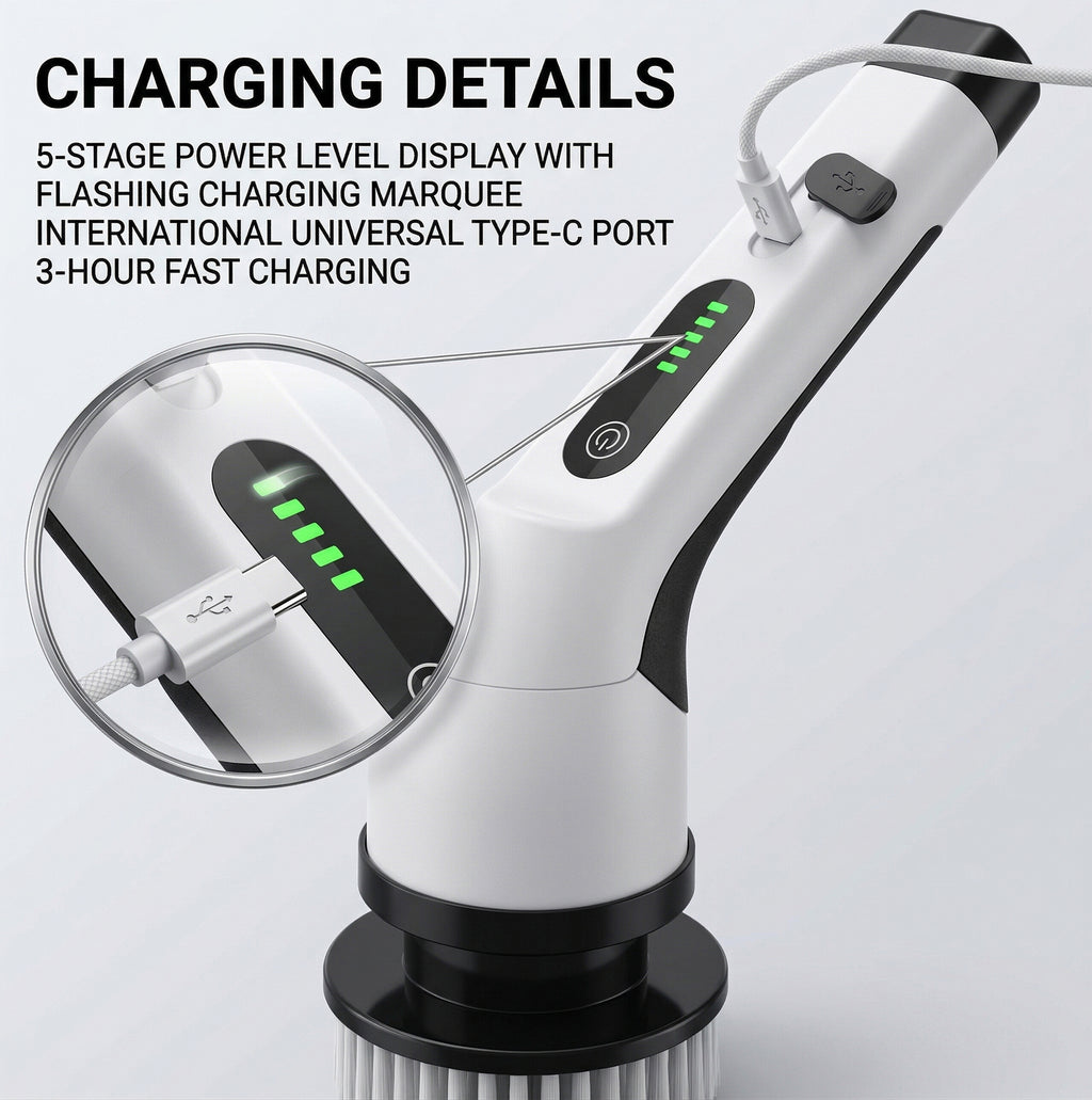 Anna-Kaci Electric Spin Scrubber Cleaning Brush with Adjustable Extension Handle Multi Head