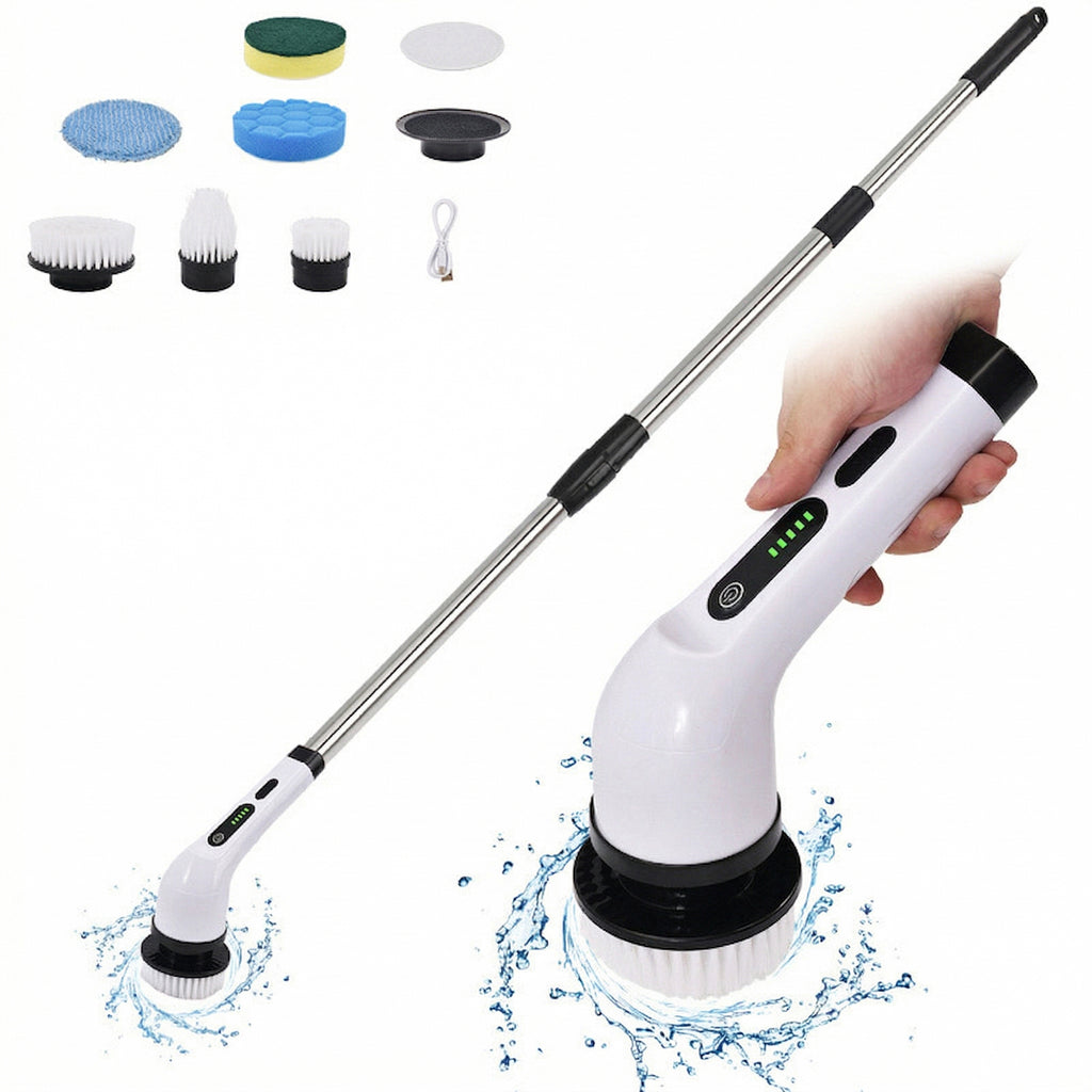Anna-Kaci Electric Spin Scrubber Cleaning Brush with Adjustable Extension Handle Multi Head
