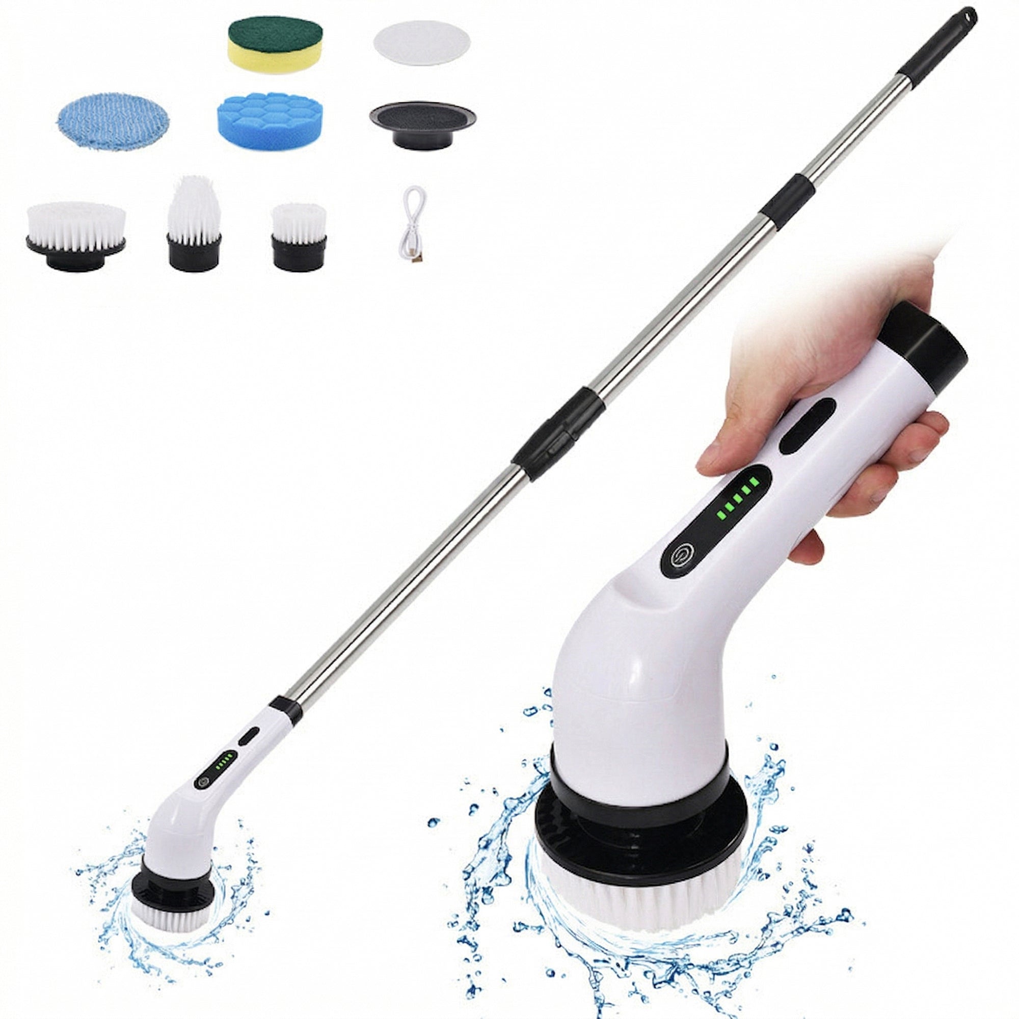 Anna-Kaci Electric Spin Scrubber Cleaning Brush with Adjustable Extension Handle Multi Head