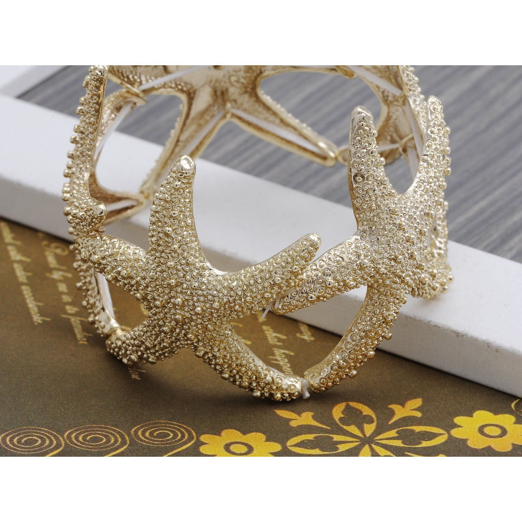 Anna-Kaci Women's Starfish Design Elastic Cuff Ring Bracelet Summer Beach Inspired Jewelry