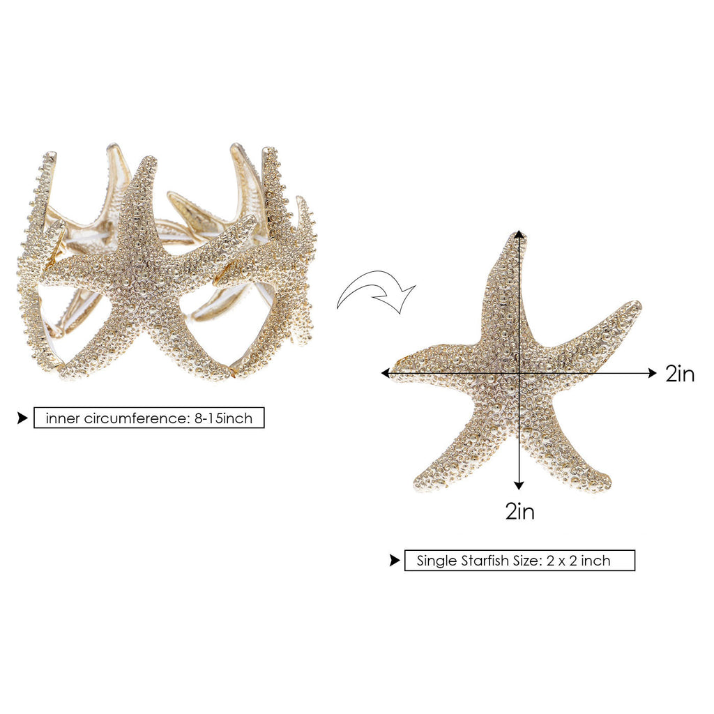 Anna-Kaci Women's Starfish Design Elastic Cuff Ring Bracelet Summer Beach Inspired Jewelry